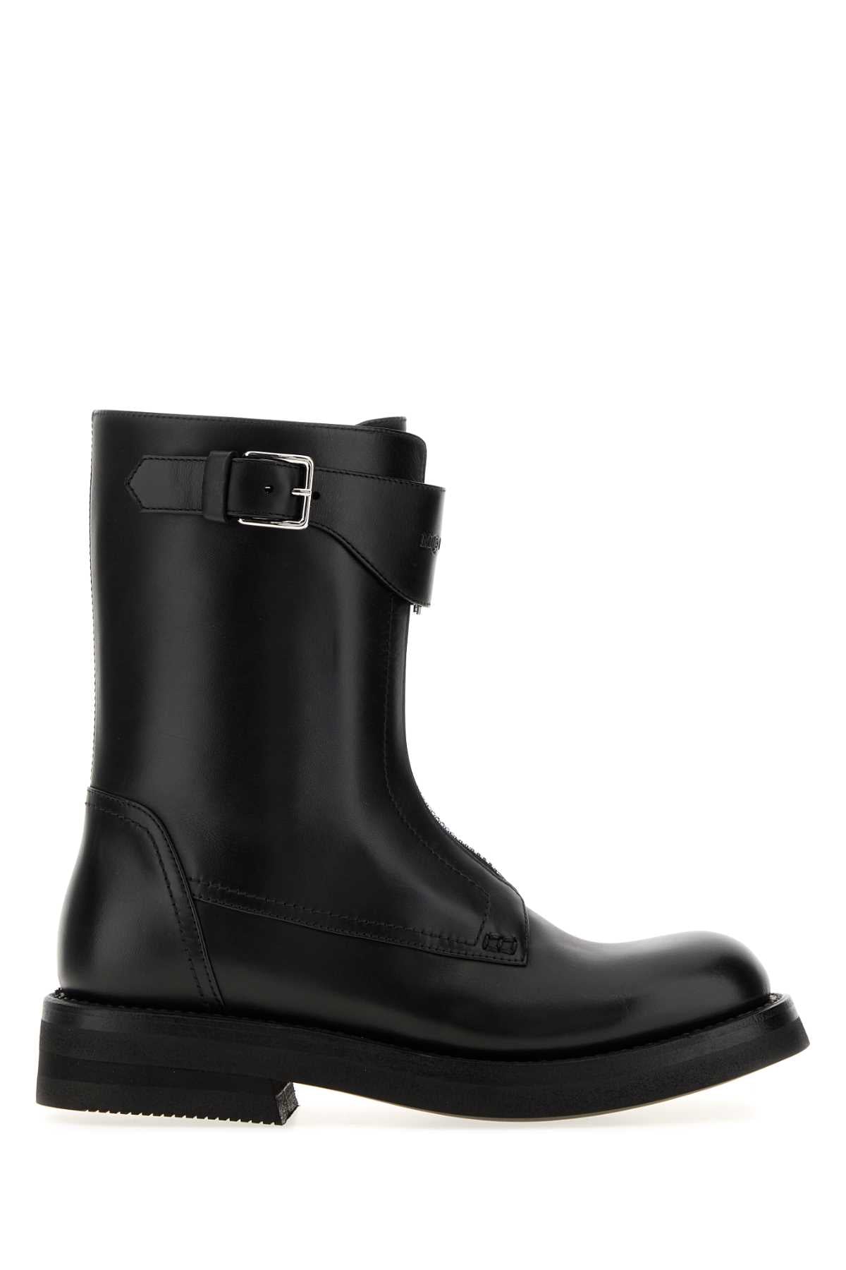 Alexander Mcqueen Women Black Leather Biker Boots