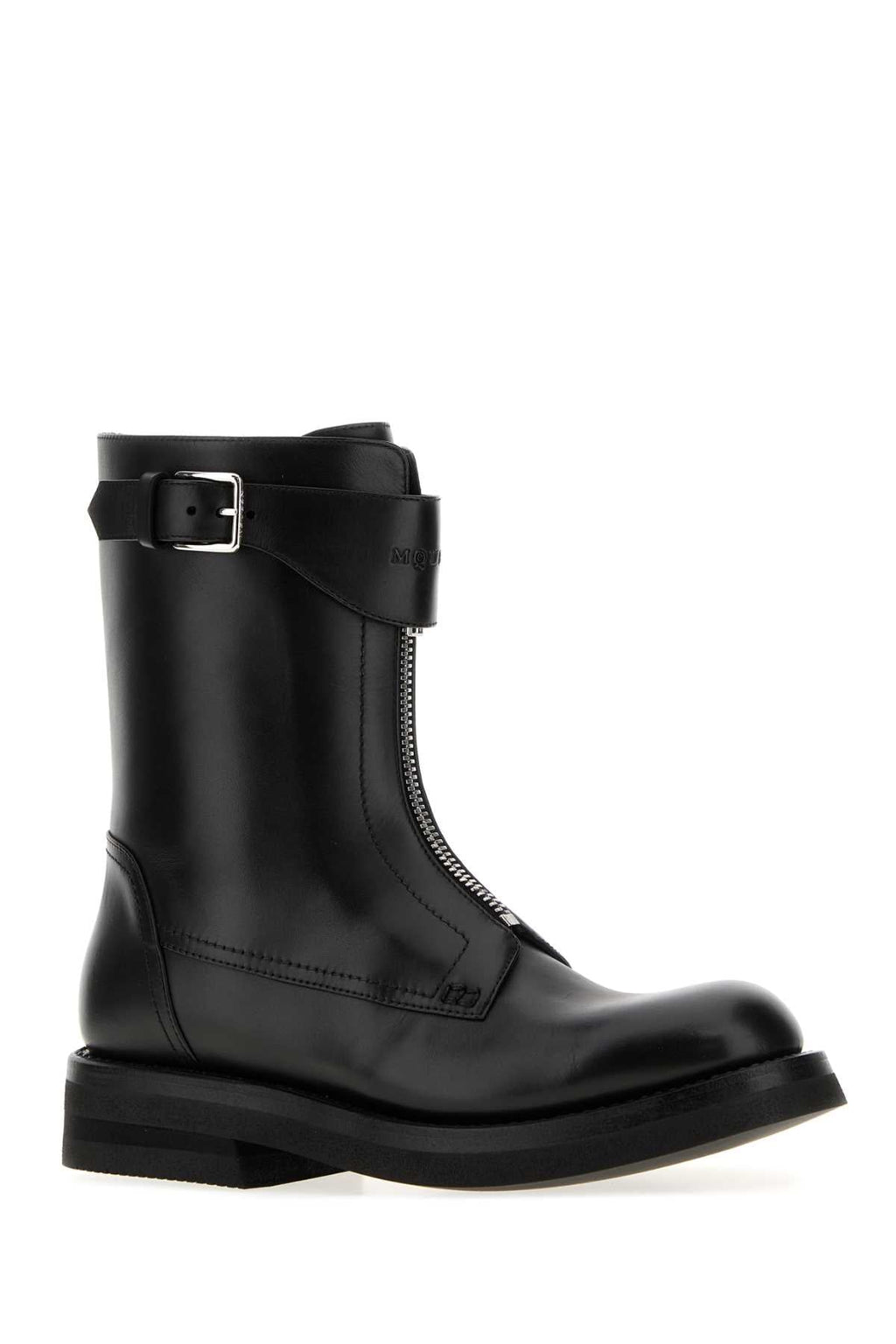 Alexander Mcqueen Women Black Leather Biker Boots