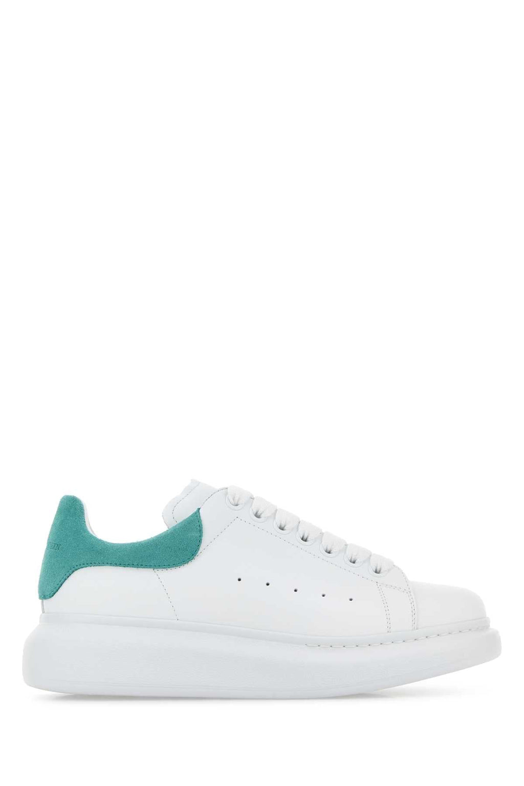 Alexander Mcqueen Women White Leather Sneakers With Sea Green Suede Heel
