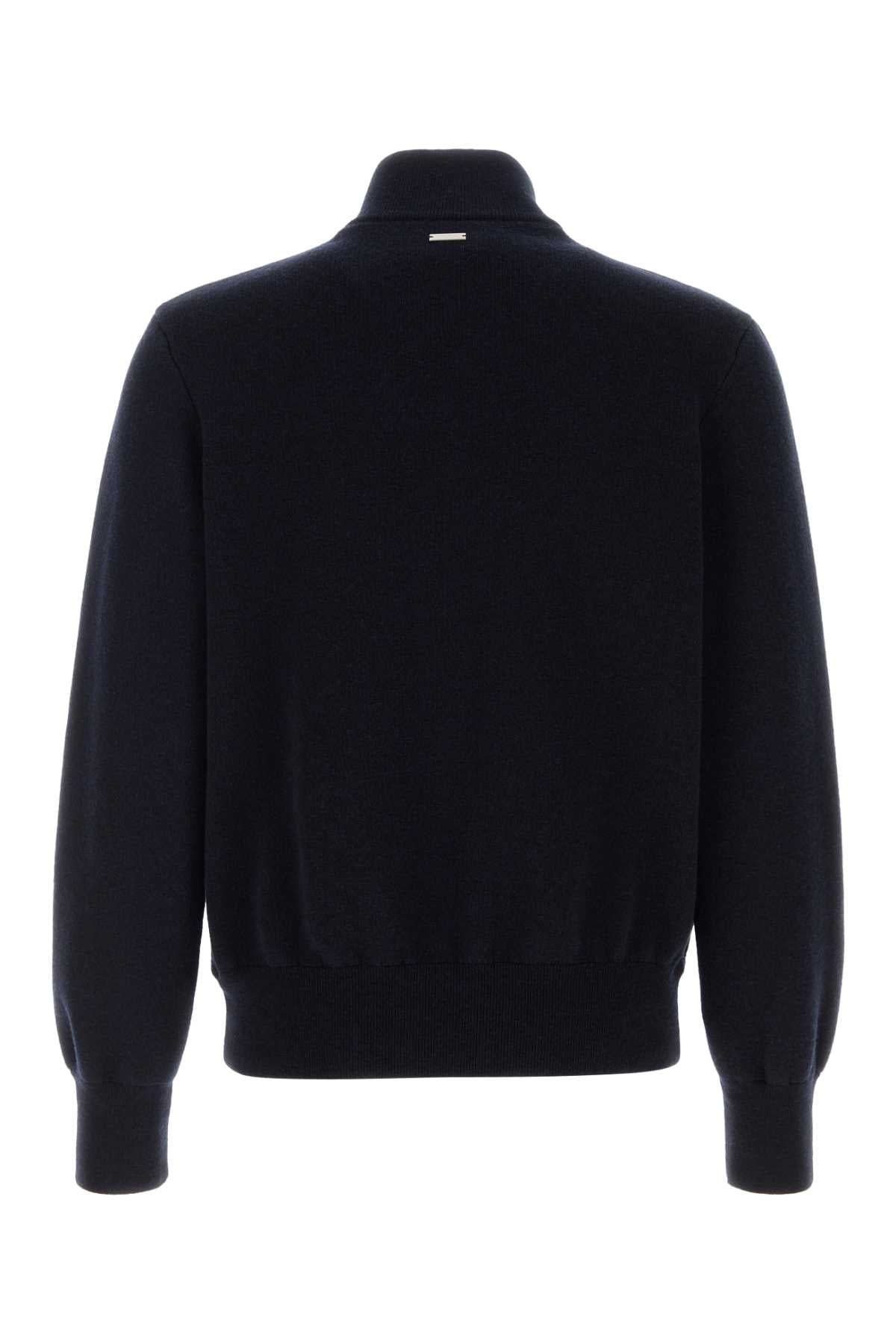 Salvatore Ferragamo Men Navy Blue Wool Cardigan