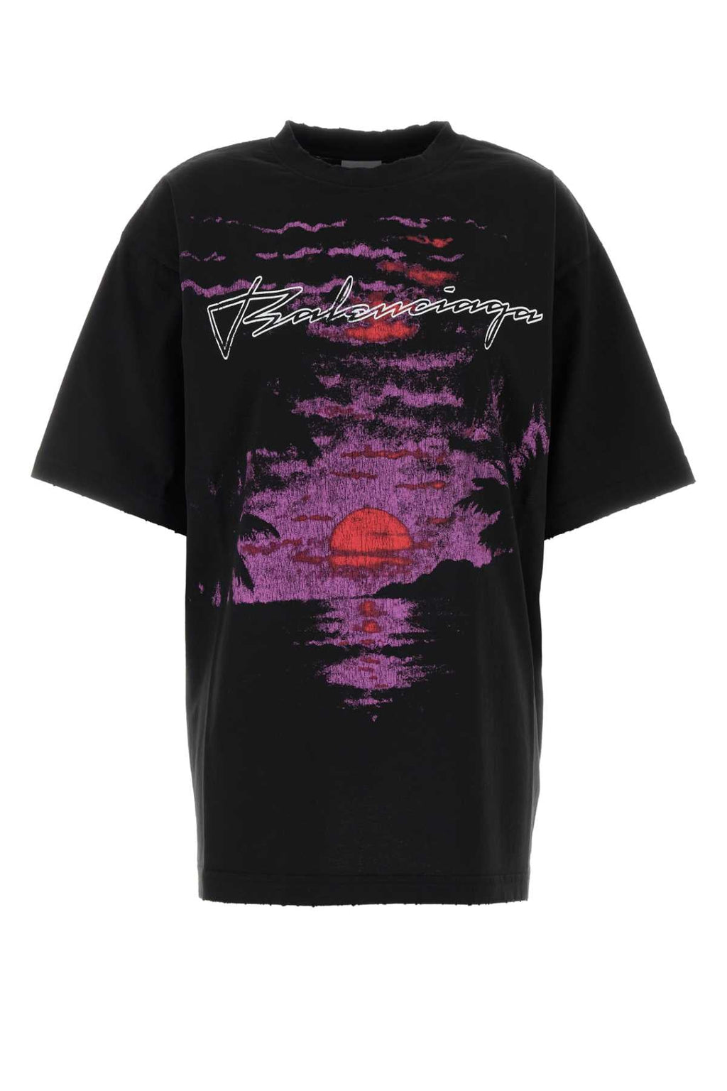 Balenciaga Women Black Cotton Oversize T-Shirt