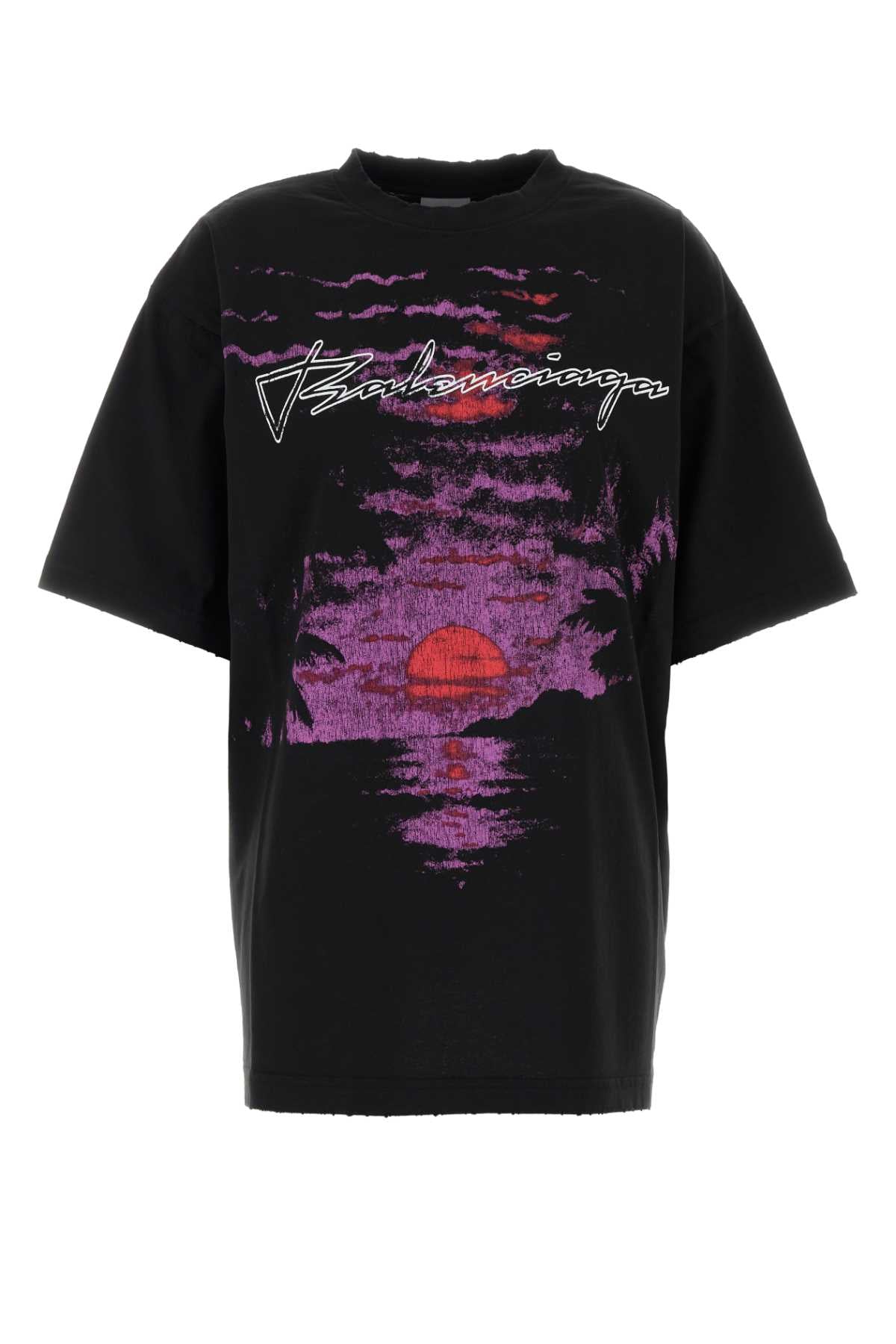 Balenciaga Women Black Cotton Oversize T-Shirt