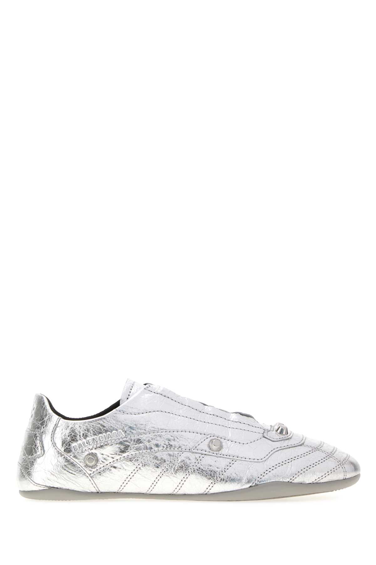 Balenciaga Women Silver Leather City Sneakers