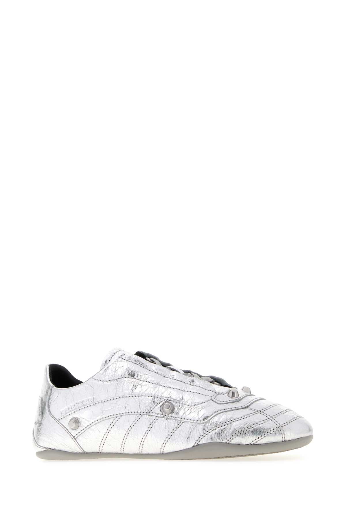 Balenciaga Women Silver Leather City Sneakers