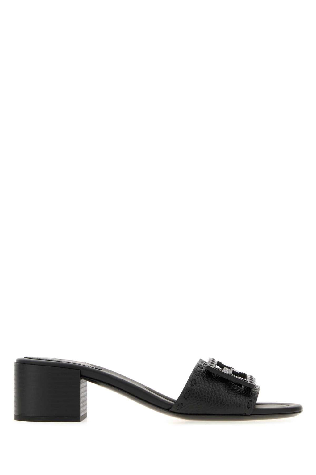 Fendi Women Black Leather Baguette Mules