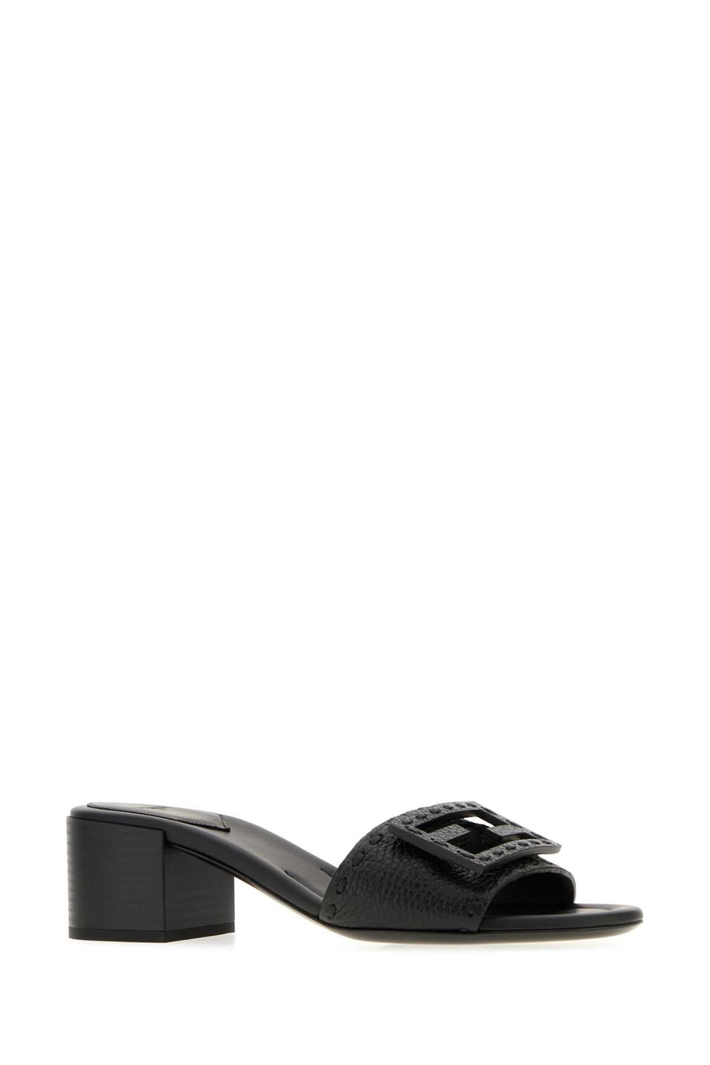 Fendi Women Black Leather Baguette Mules