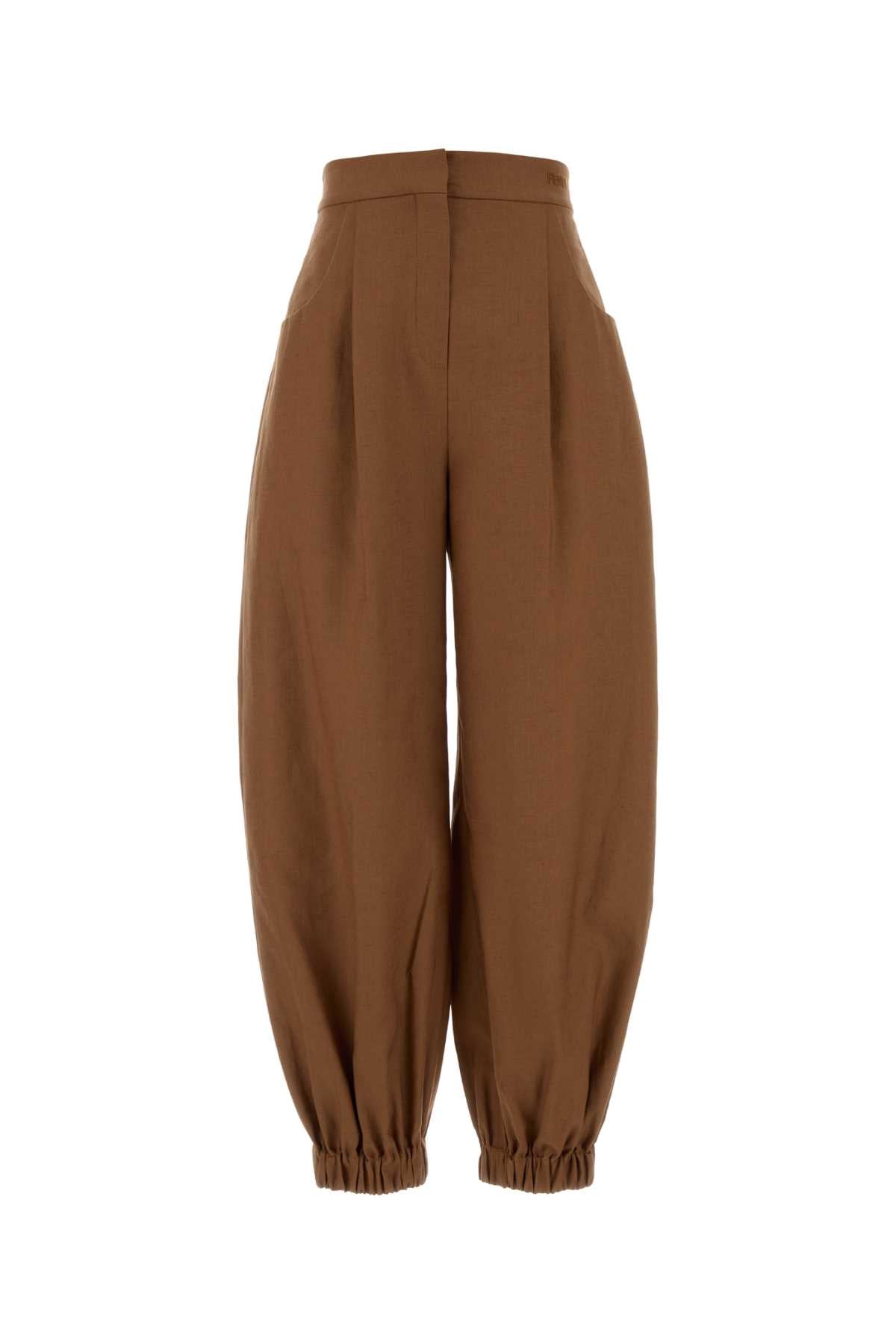 Fendi Women Brick Linen Blend Wide-Leg Pant