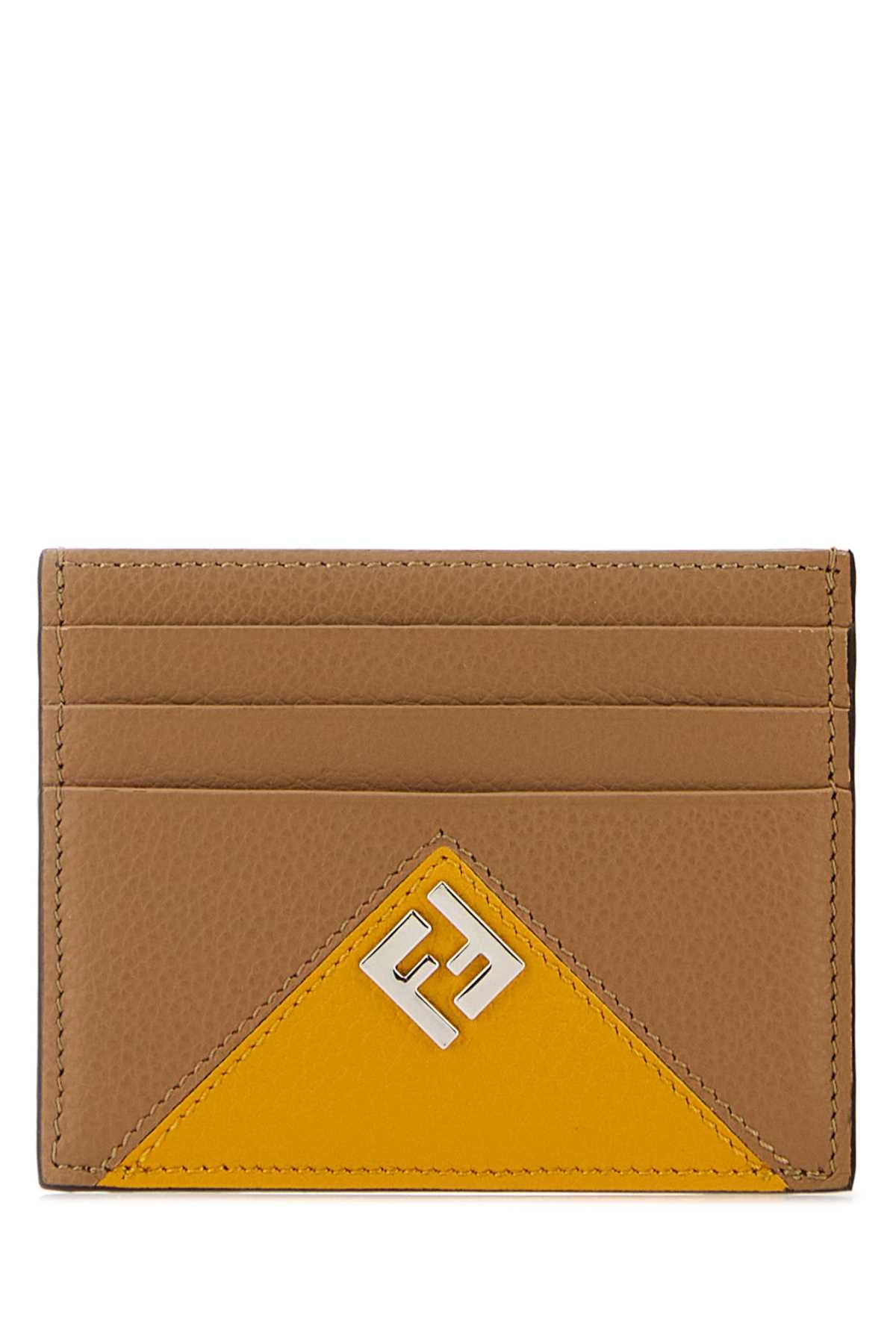 Fendi Men Beige Leather Card Holder