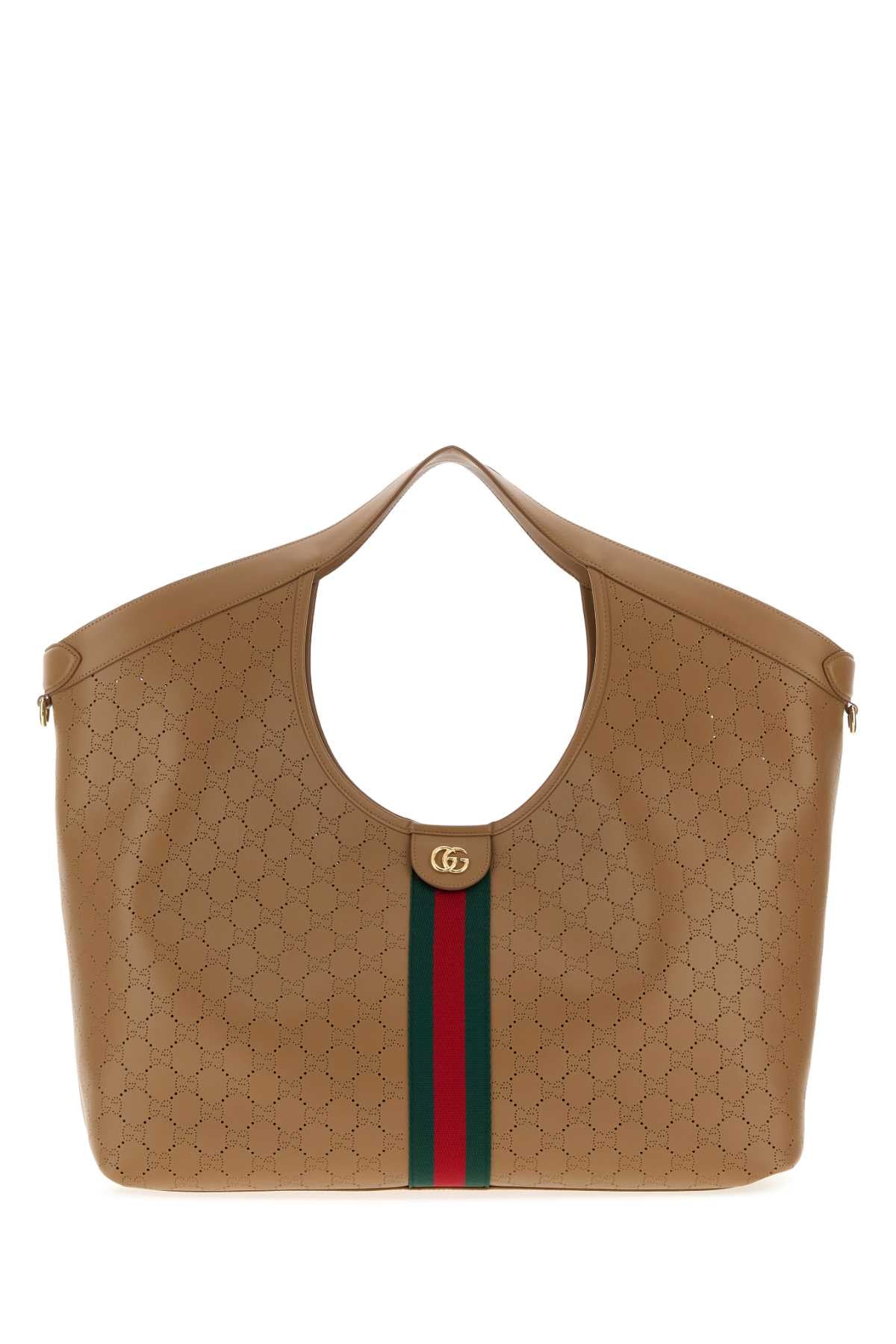 Gucci Women Camel Leather Large Gucci Giglio Shopping Bag