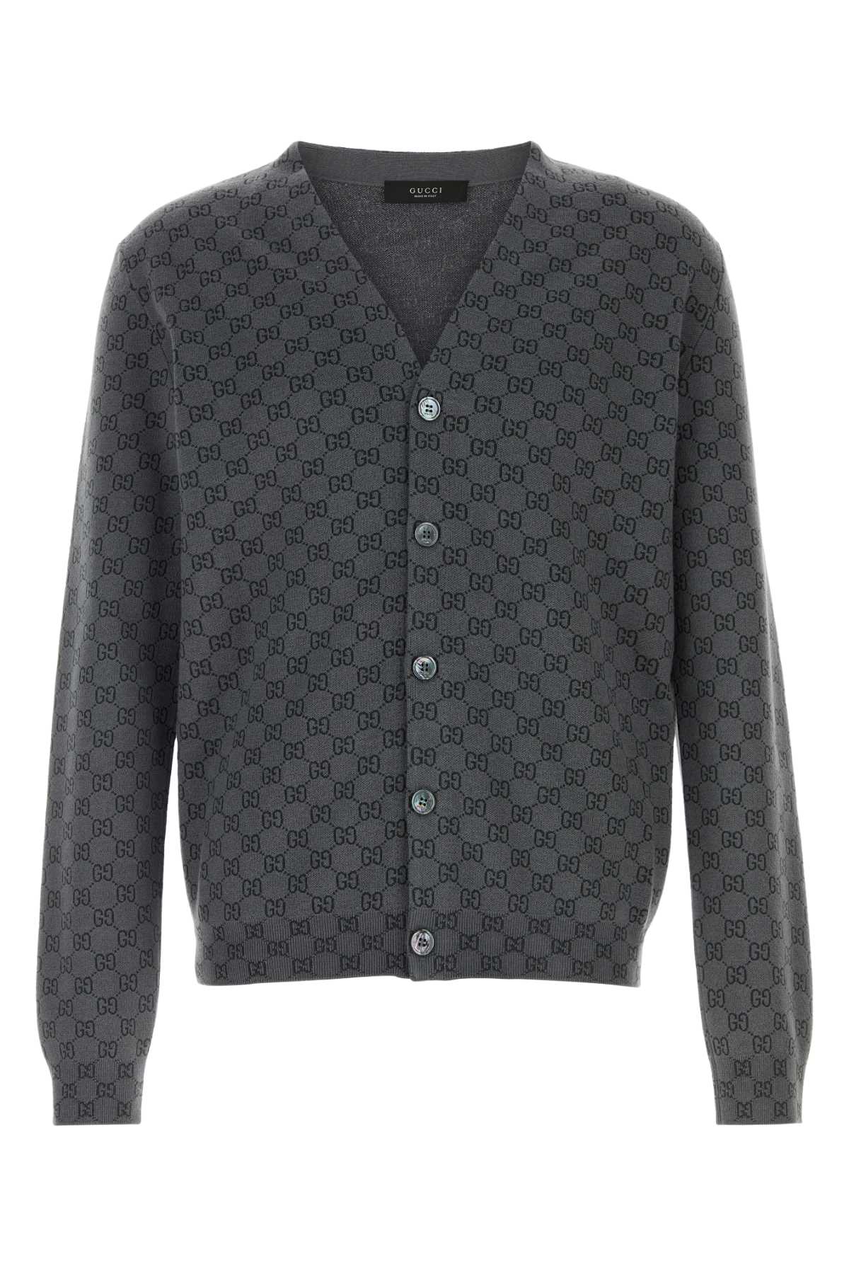Gucci Men Embroidered Wool Blend Cardigan