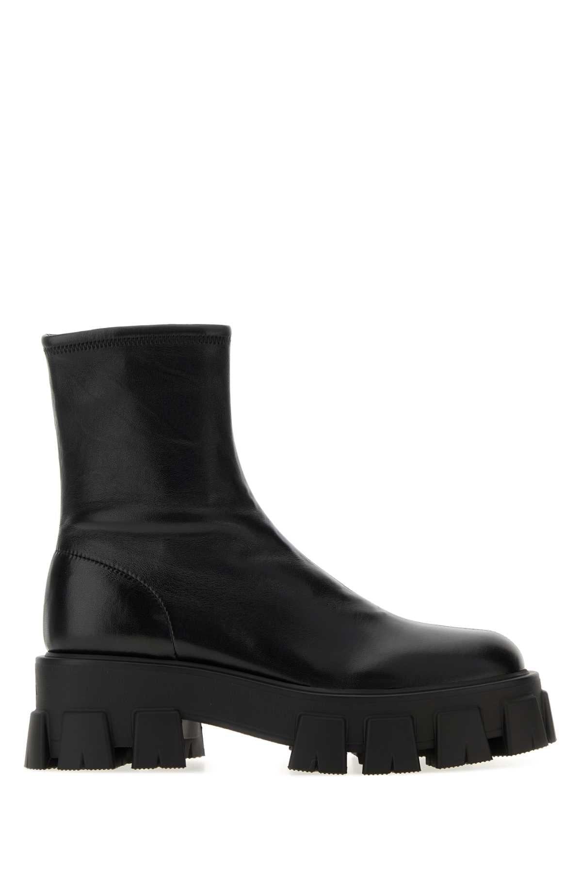 Prada Women Black Nappa Leather Monolith Ankle Boots