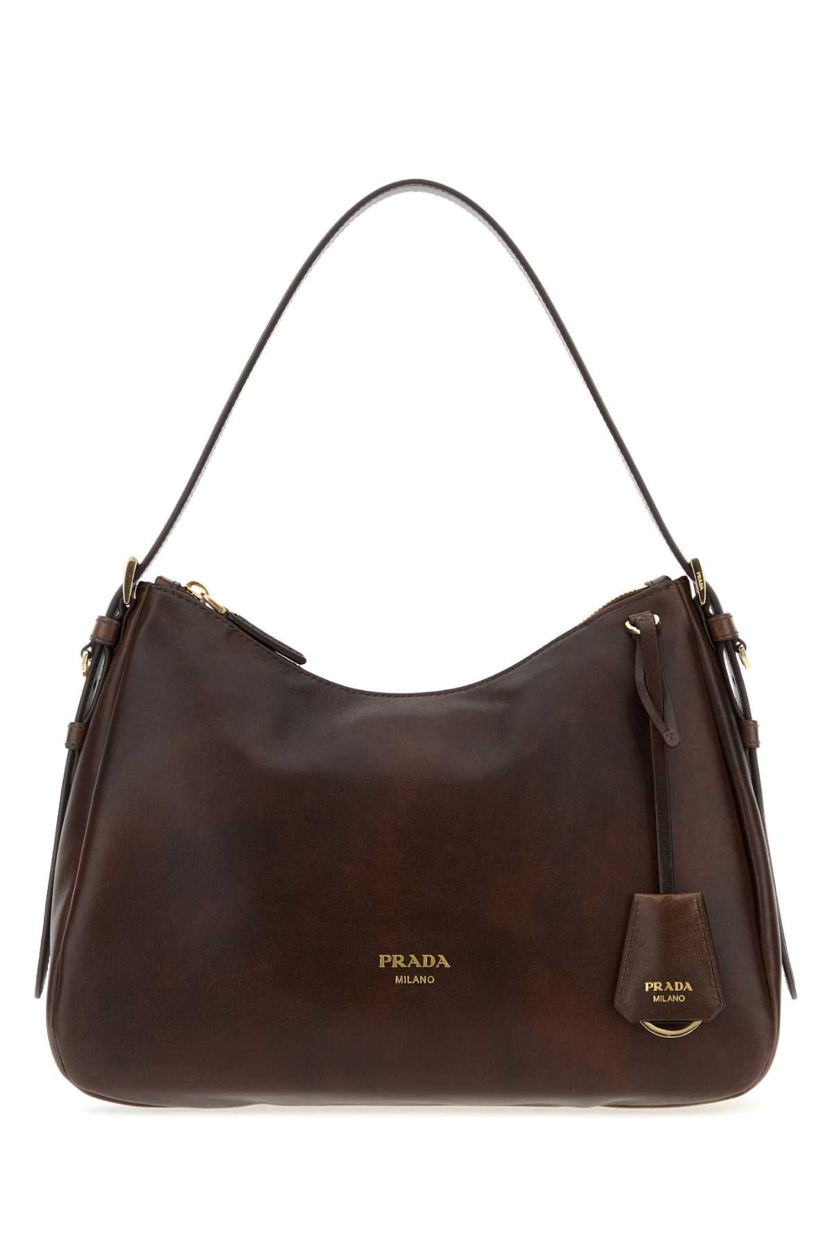 Prada Women Dark Brown Leather Shoulder Bag
