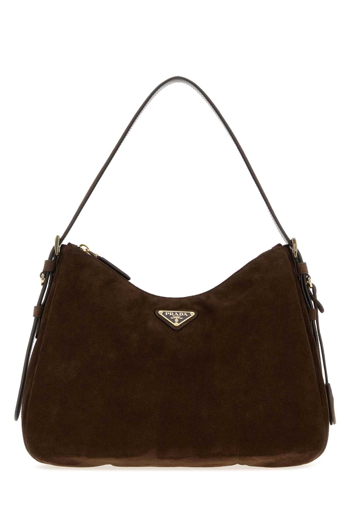 Prada Women Dark Brown Suede Shoulder Bag