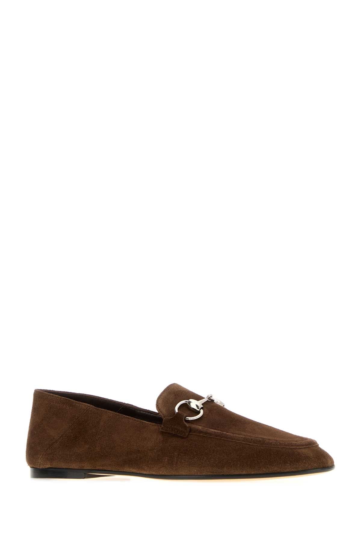 Gucci Women Brown Suede Jordaan Soft Loafers