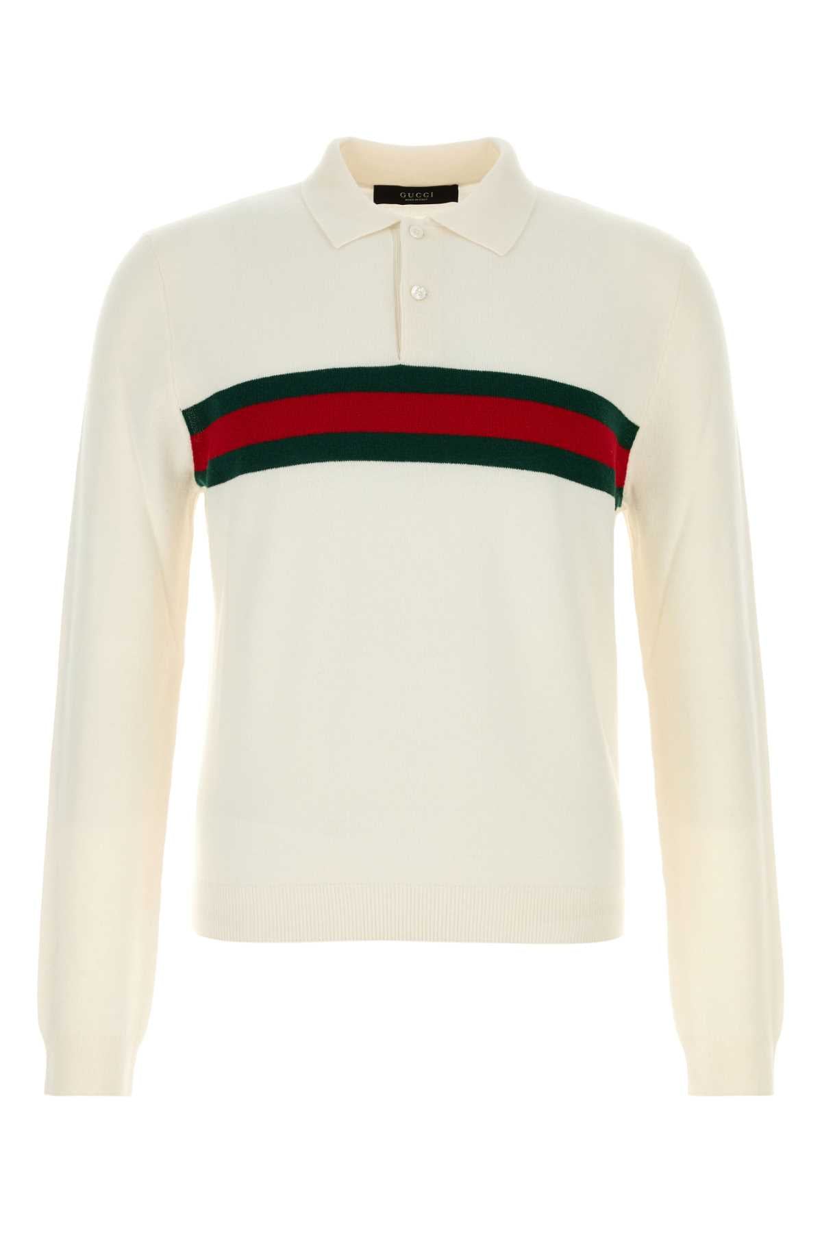 Gucci Men Ivory Cashmere Polo Shirt