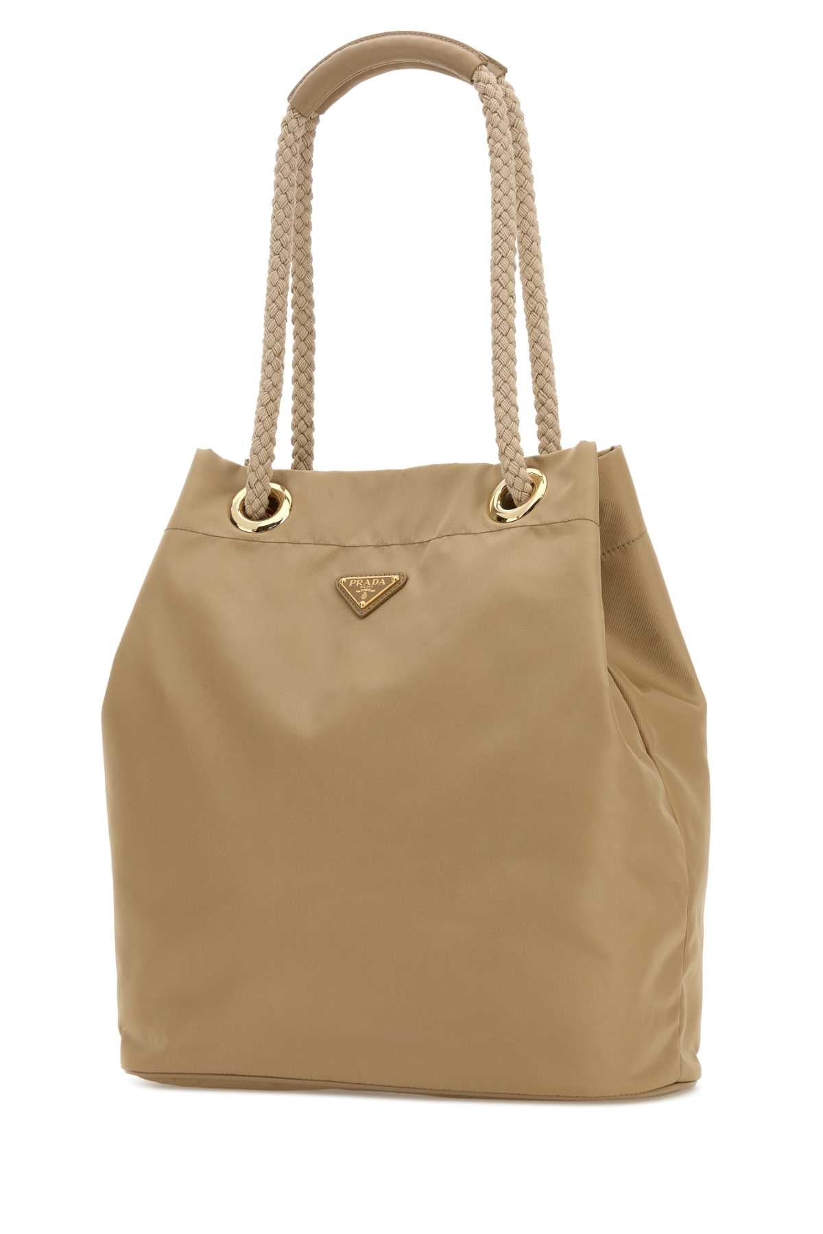 Prada Women Beige Re-Nylon Large Prada Mariner Bucket Bag