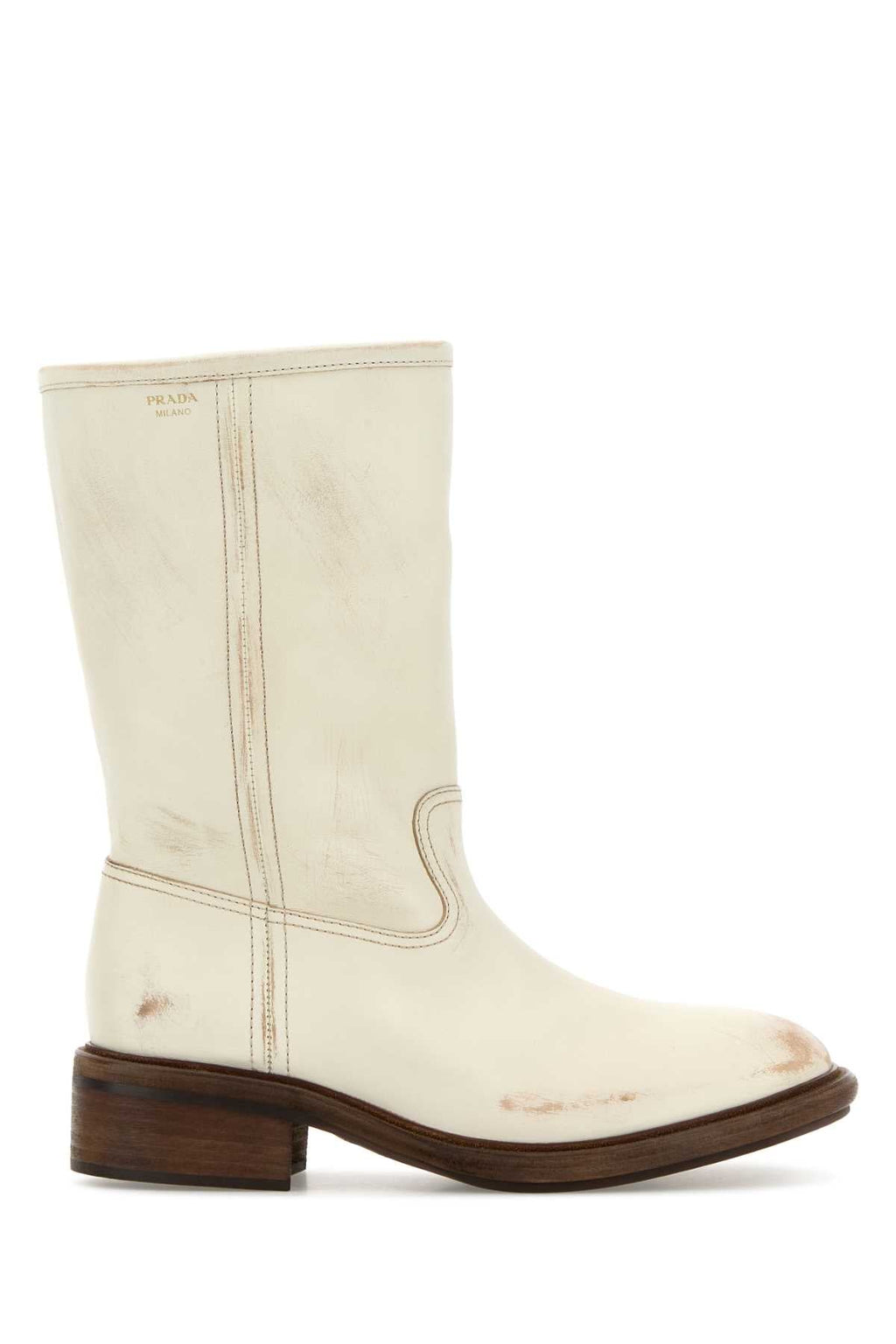 Prada Women Ivory Leather Boots