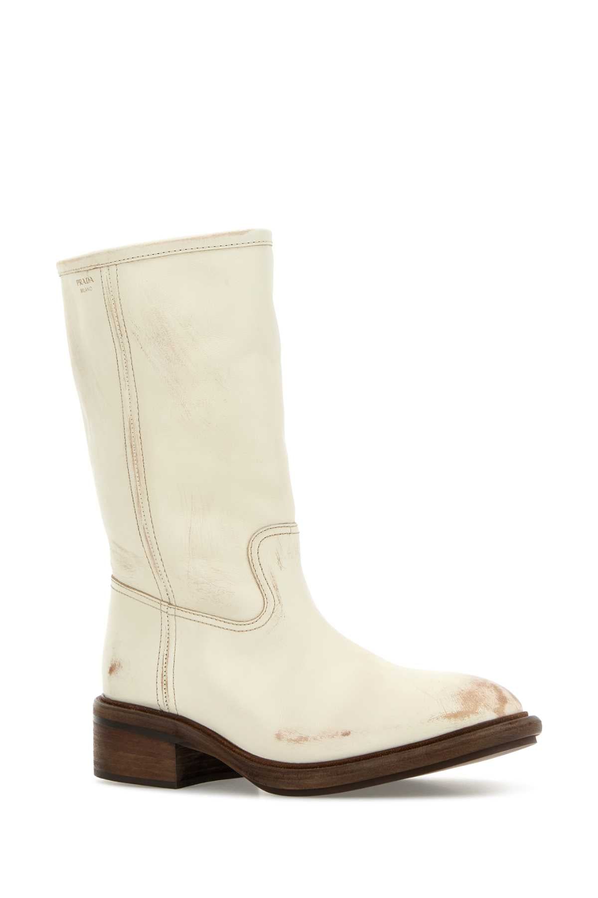 Prada Women Ivory Leather Boots