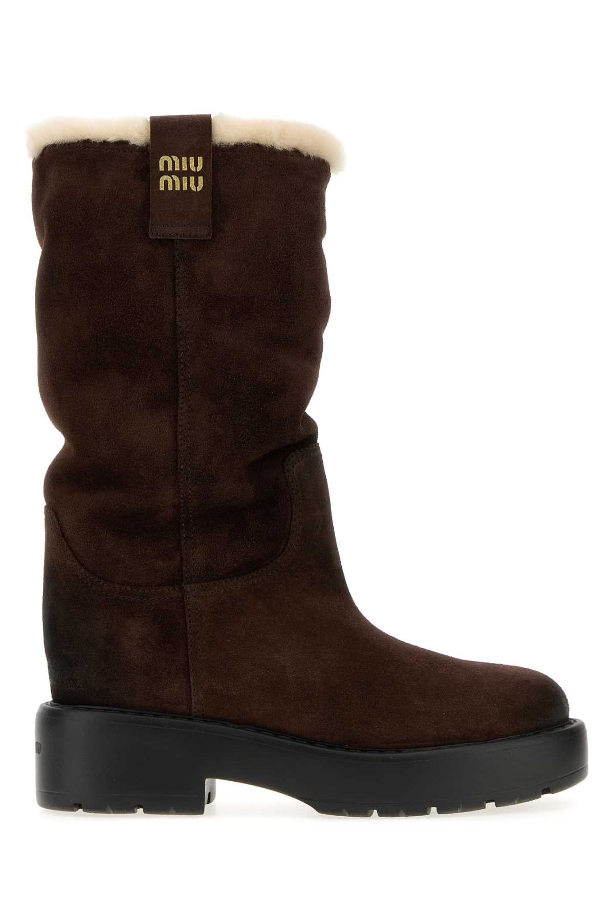 Miu Miu Women Dark Brown Suede Boots