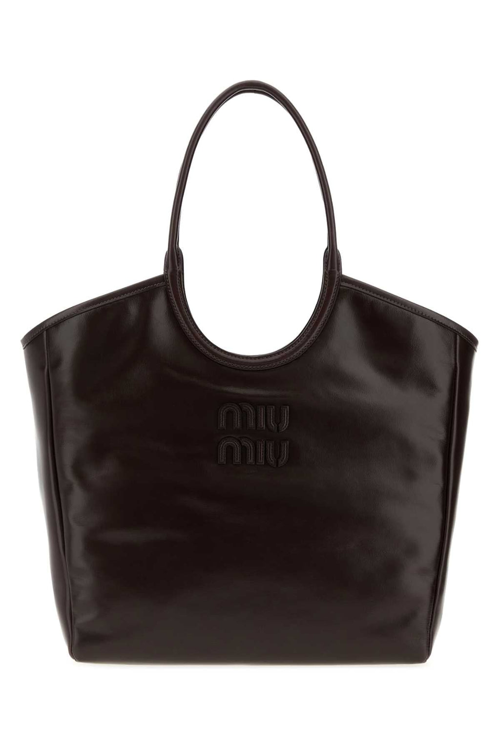 Miu Miu Women Dark Brown Ivy Leather Shopping Bag