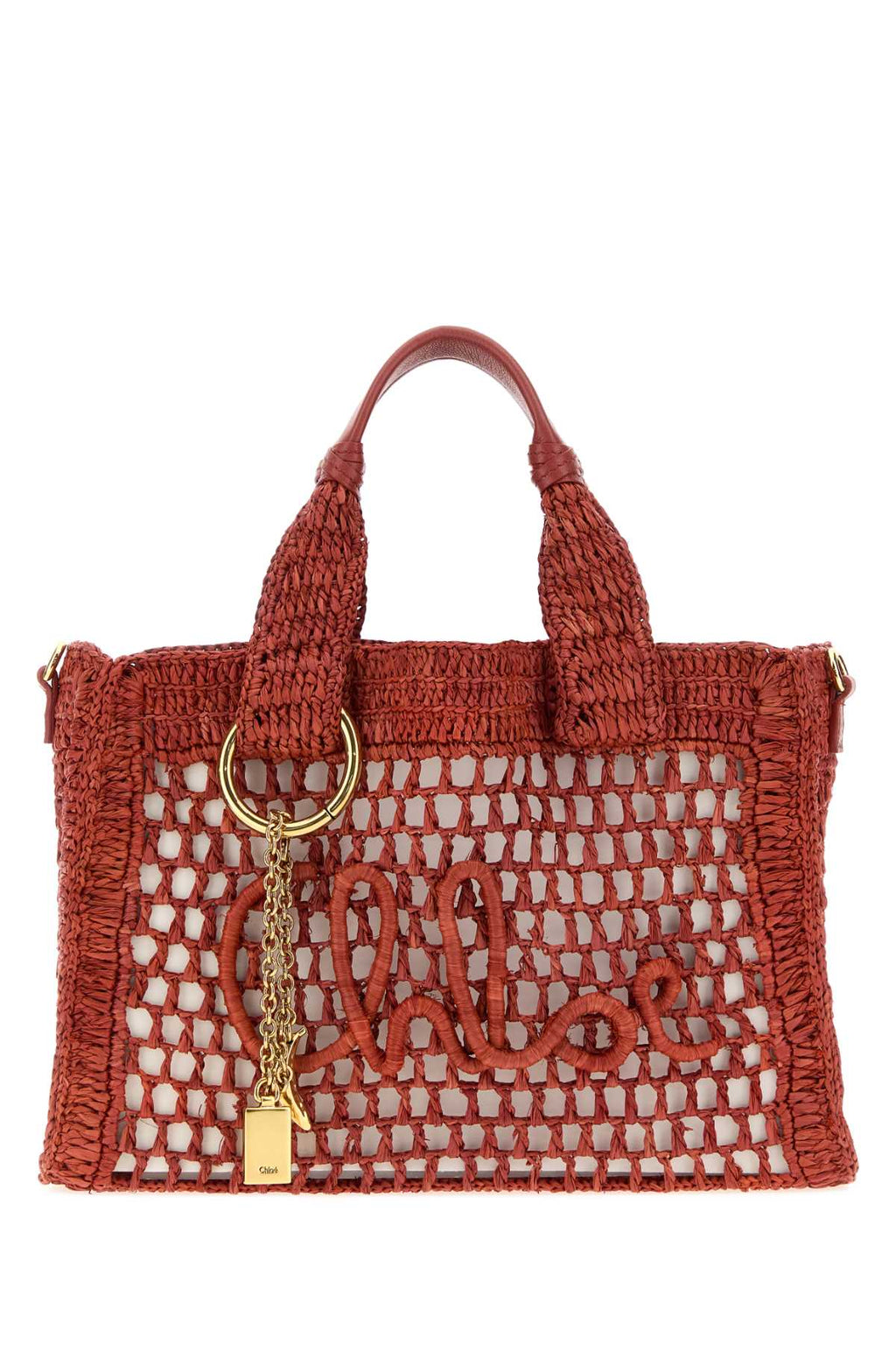 Chloe Women Red Raffia Summer Banana Shopping Bag