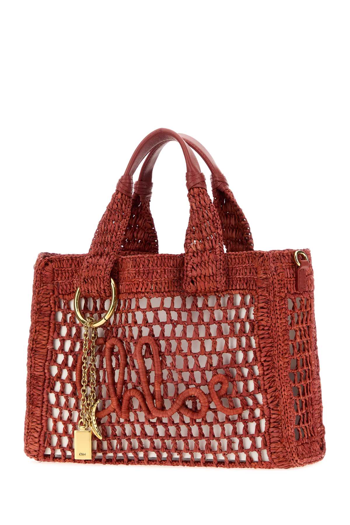 Chloe Women Red Raffia Summer Banana Shopping Bag