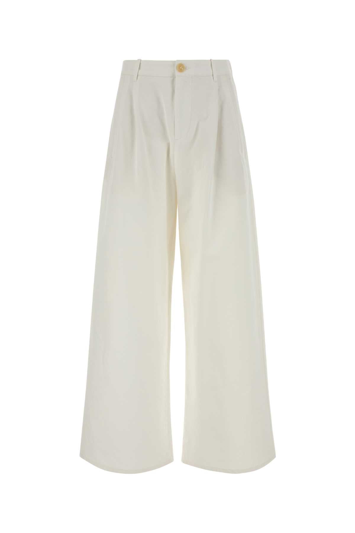 Jil Sander Women White Cotton Wide-Leg Pant