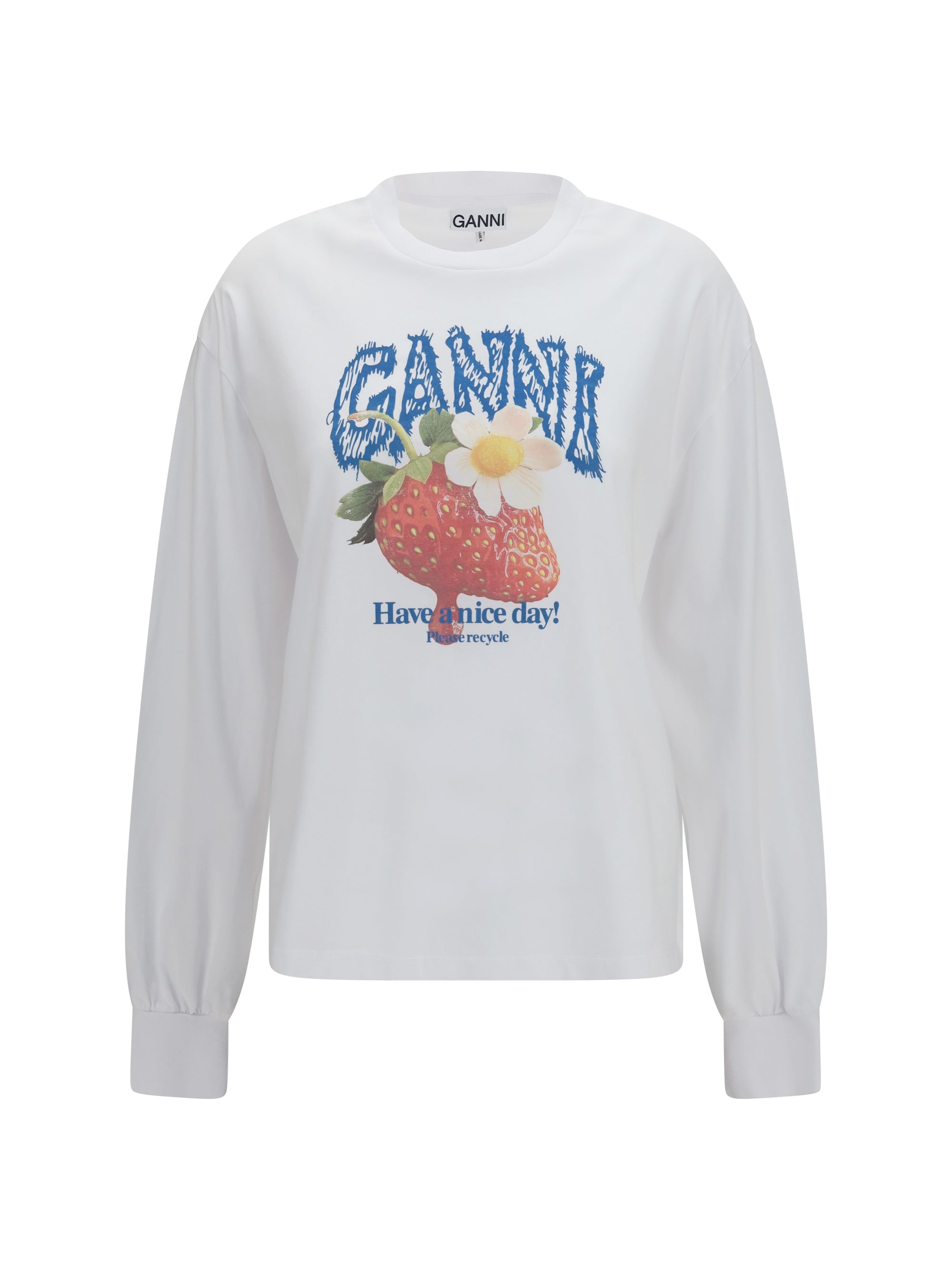 Ganni Women Strawberry Long-Sleeve Cotton T-Shirt