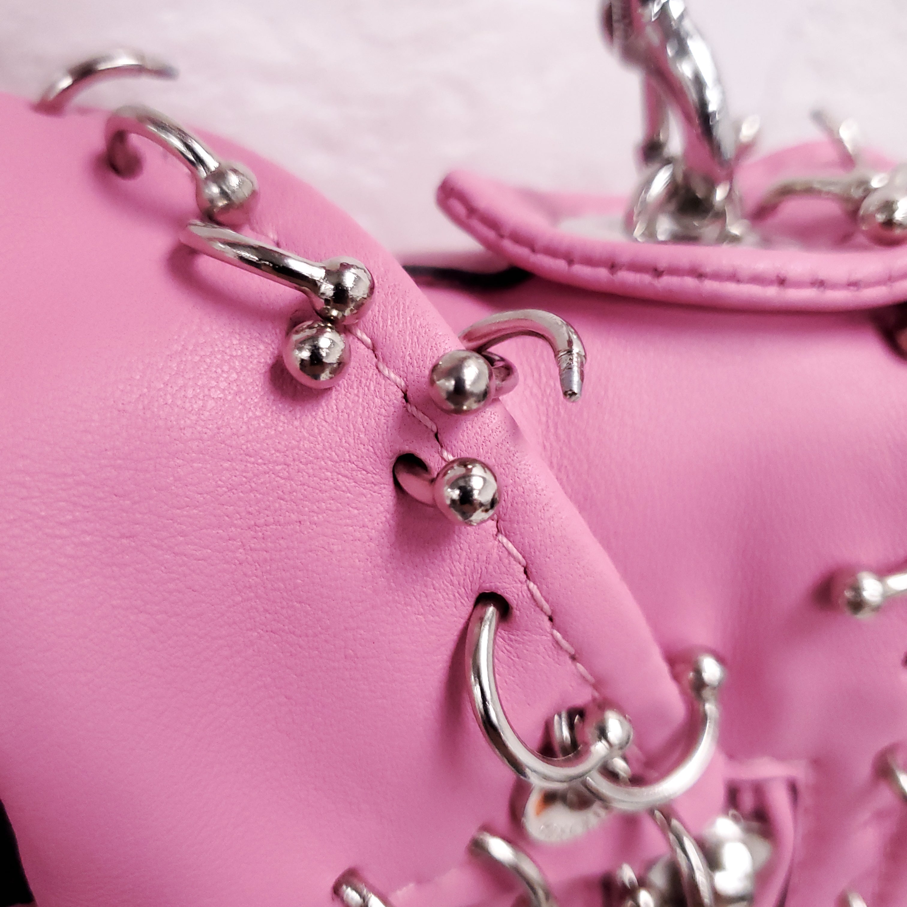 MOSCHINO PINK BIKER JACKET PIERCING SHOULDER BAG
