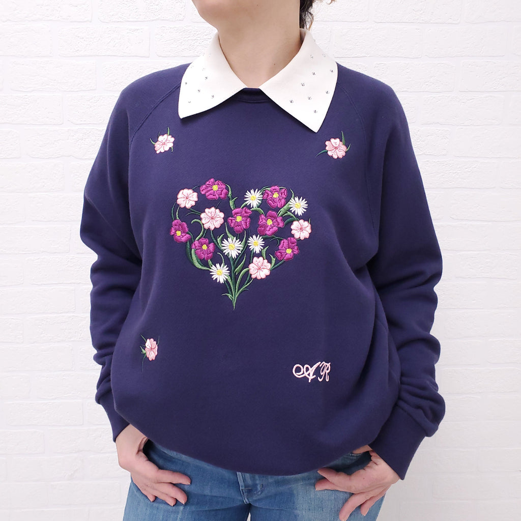 ALESSANDRA RICH EMBROIDERED NAVY SWEATER - SIZE S