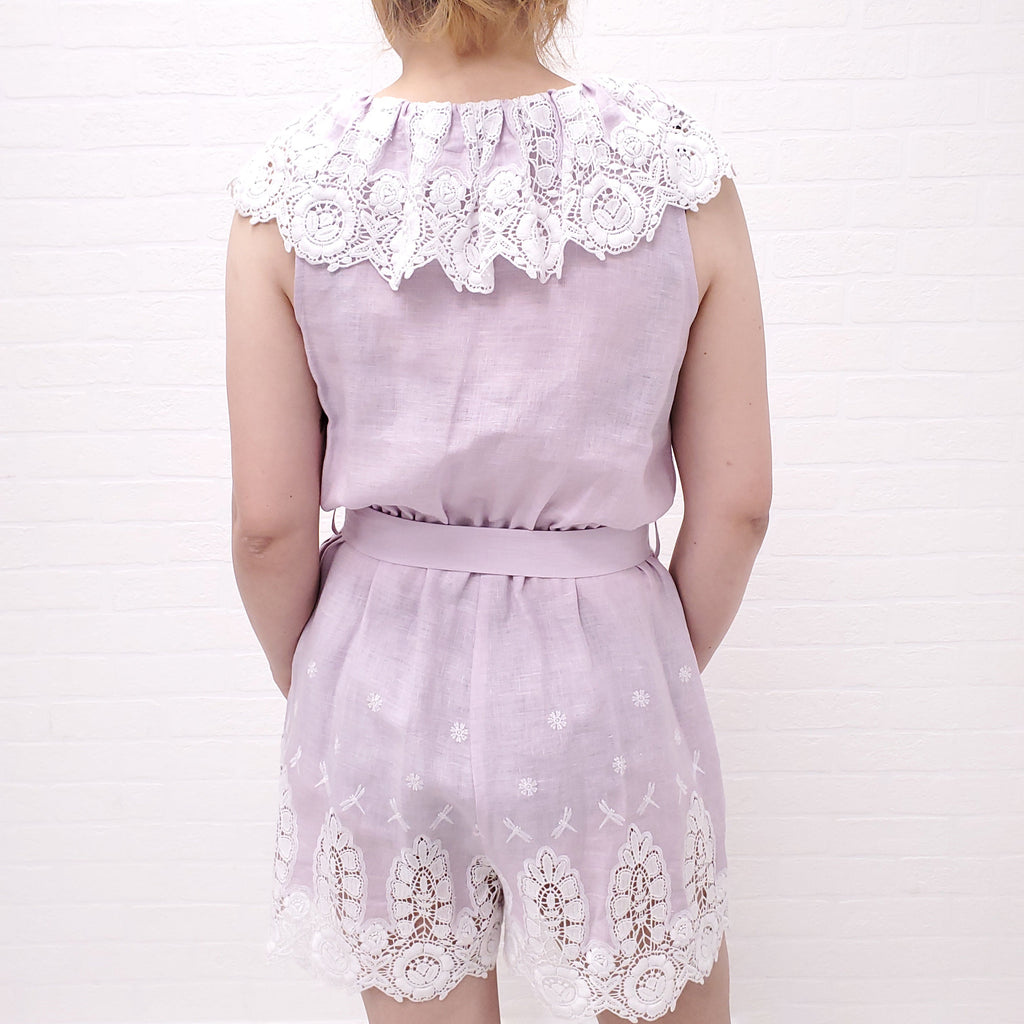 MIGUELINA CHARLI DRAGONFLY EMBROIDERED PURPLE ROMPER ($930) - SIZE XS
