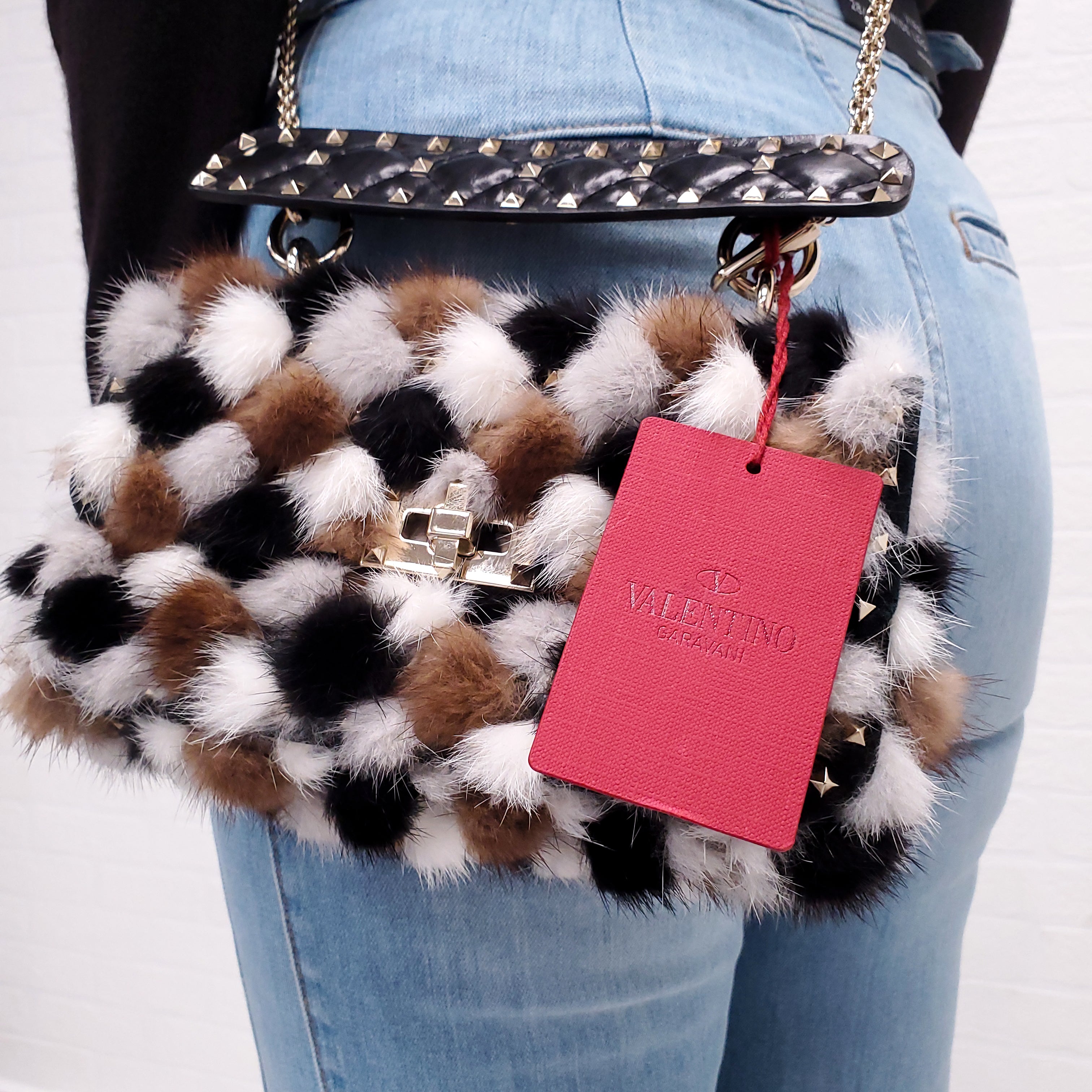 VALENTINO BROWN MINK FUR ROCKSTUD SHOULDER BAG ($8000)