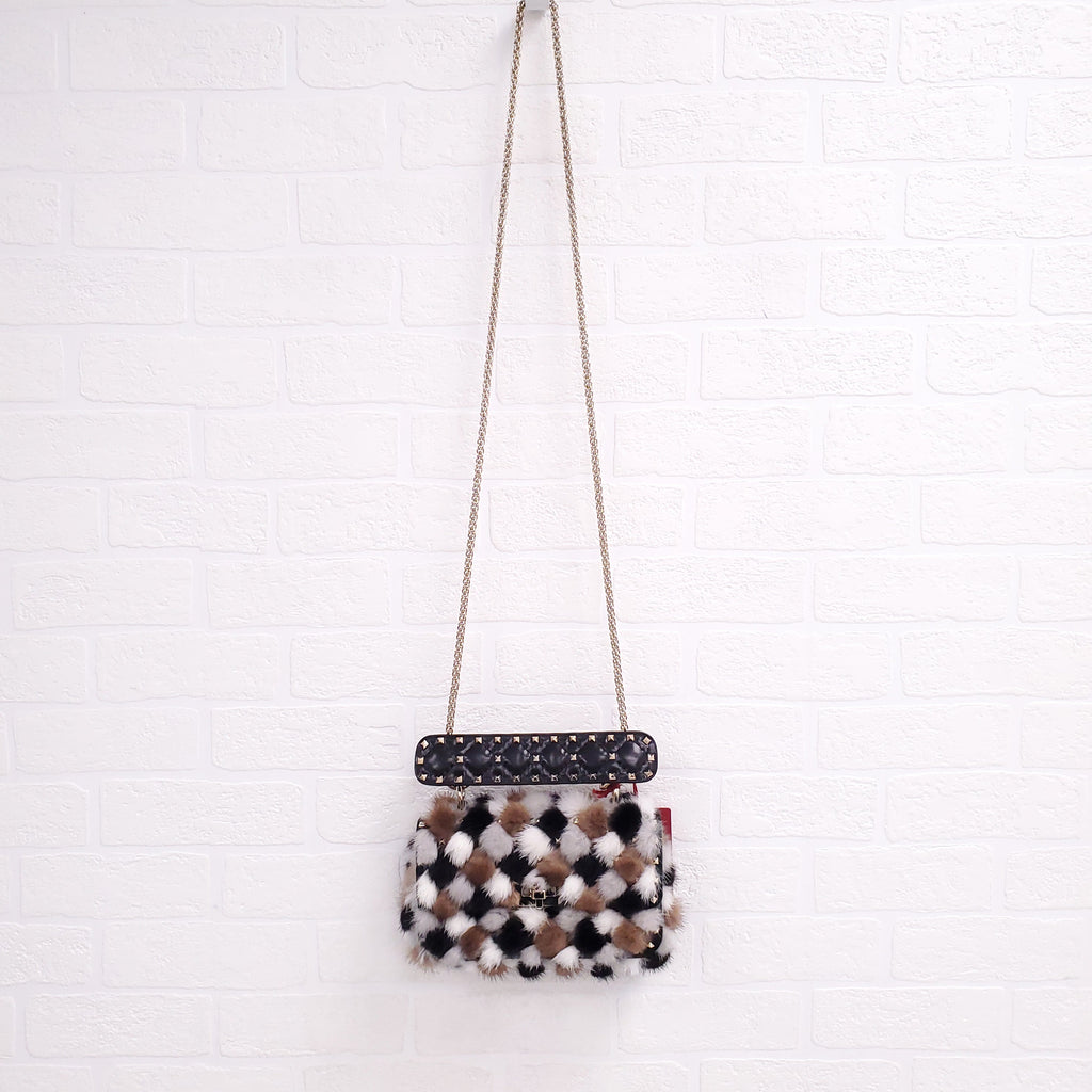 VALENTINO BROWN MINK FUR ROCKSTUD SHOULDER BAG ($8000)