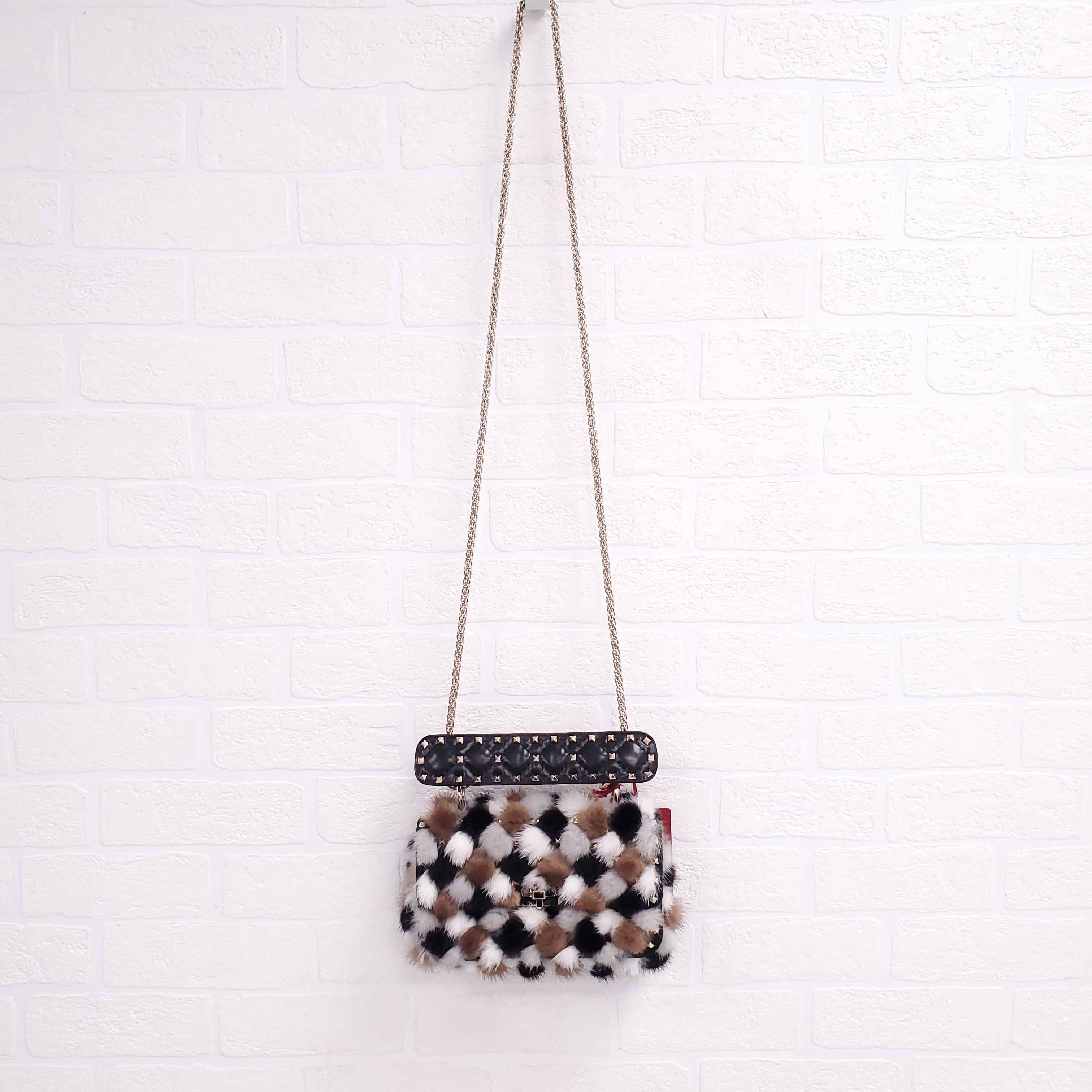 VALENTINO BROWN MINK FUR ROCKSTUD SHOULDER BAG ($8000)