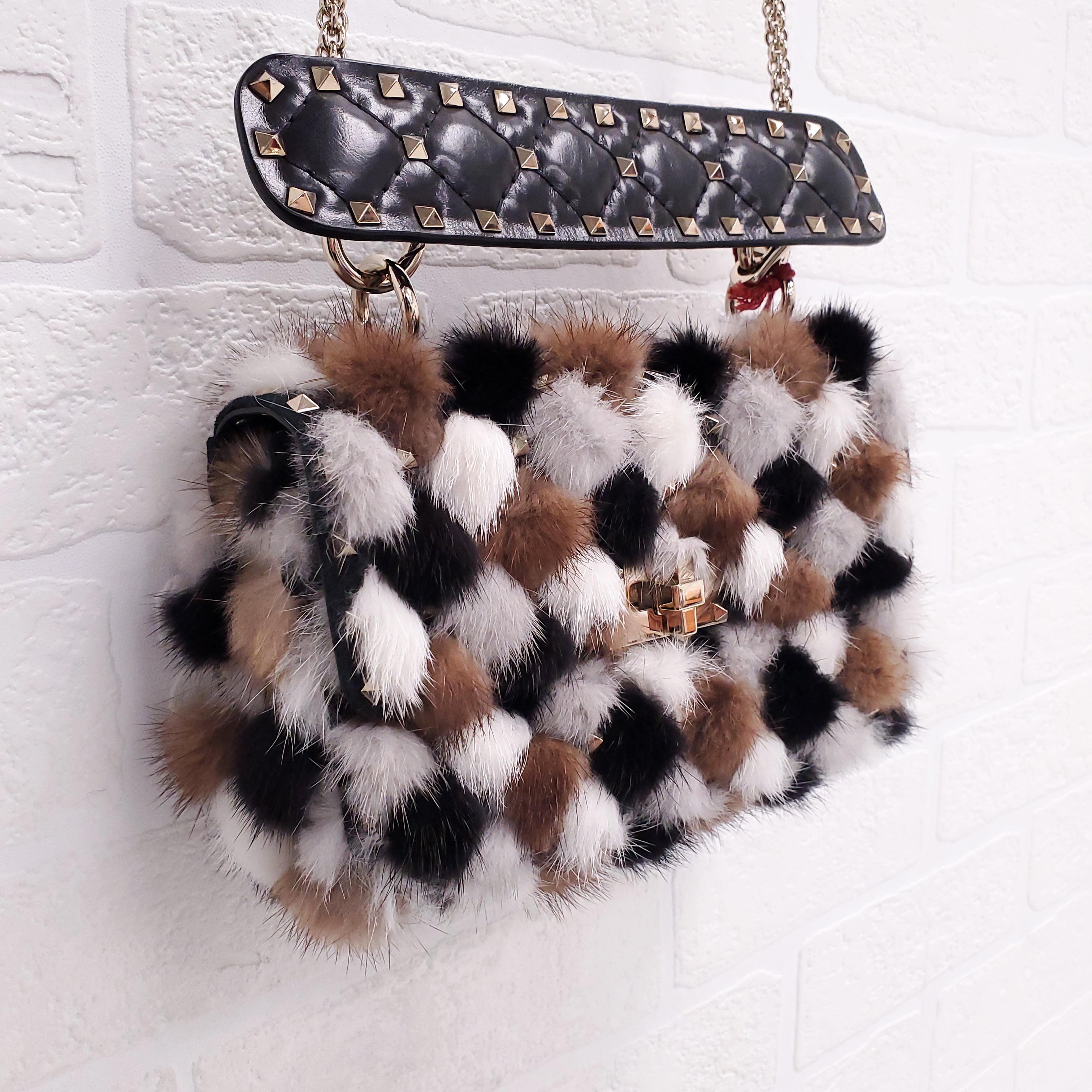 VALENTINO BROWN MINK FUR ROCKSTUD SHOULDER BAG ($8000)