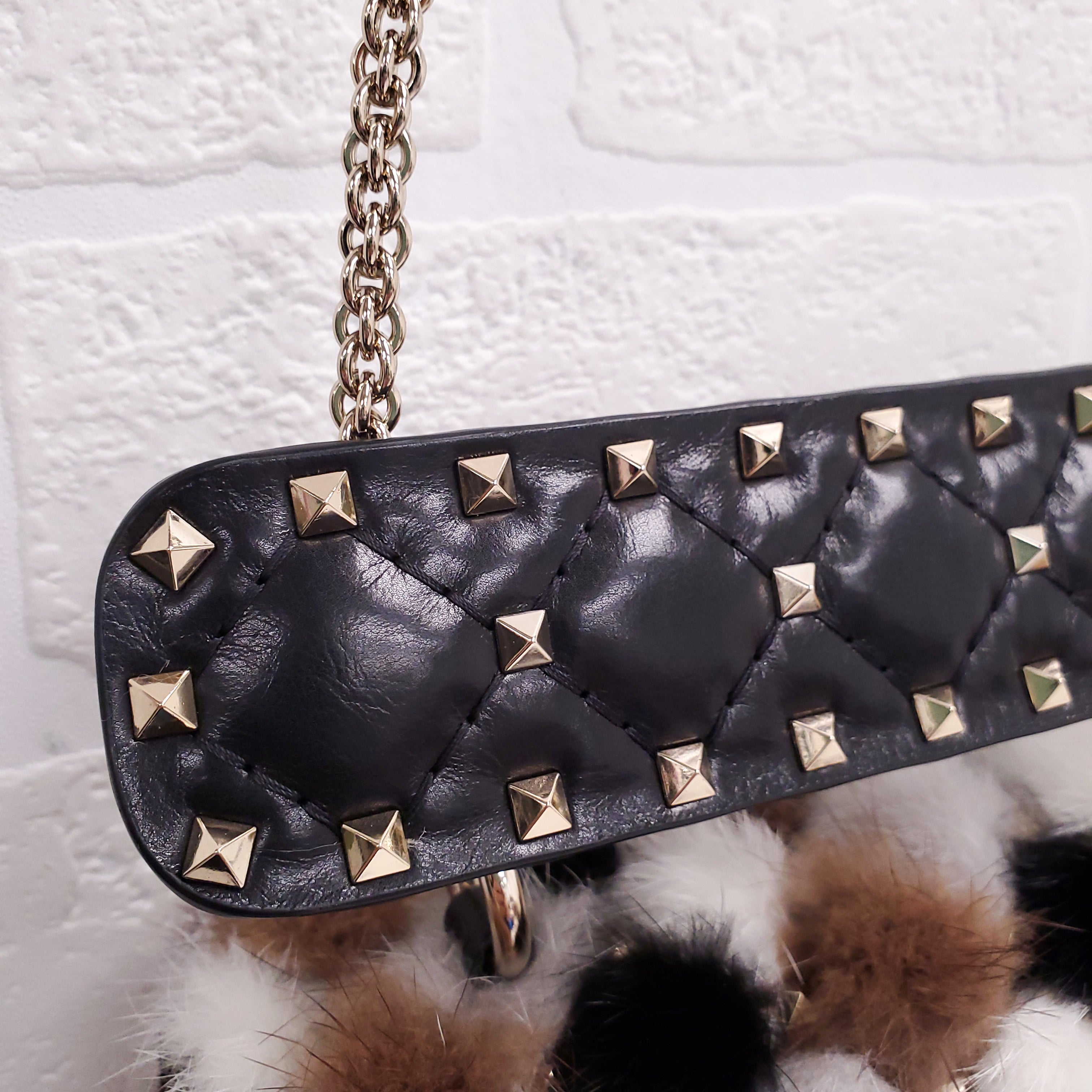 VALENTINO BROWN MINK FUR ROCKSTUD SHOULDER BAG ($8000)