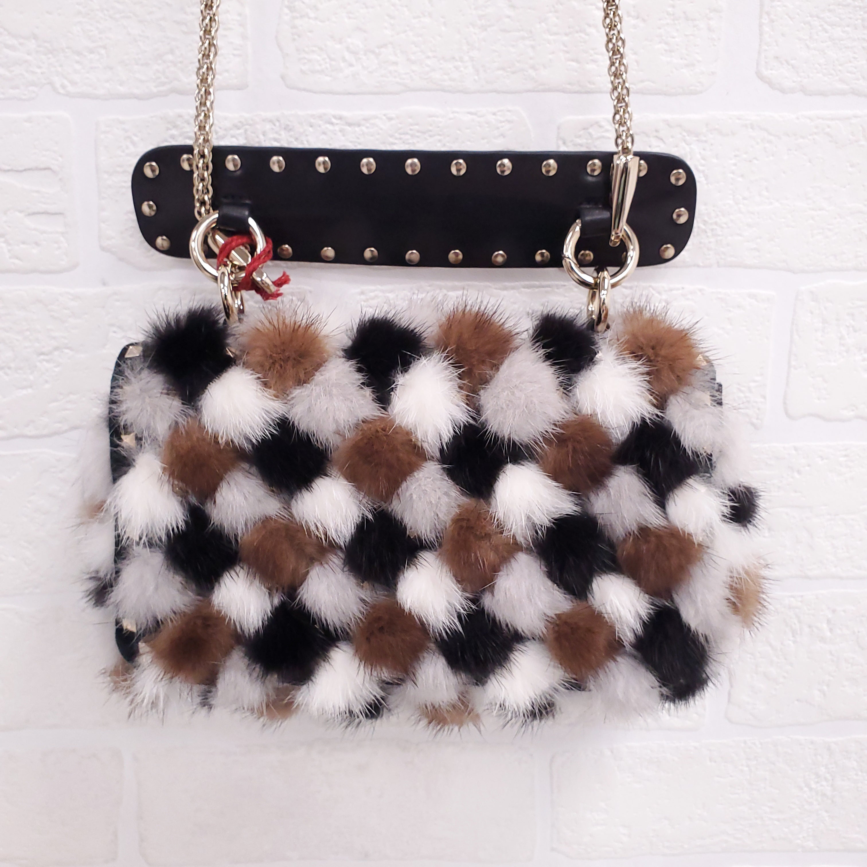 VALENTINO BROWN MINK FUR ROCKSTUD SHOULDER BAG ($8000)
