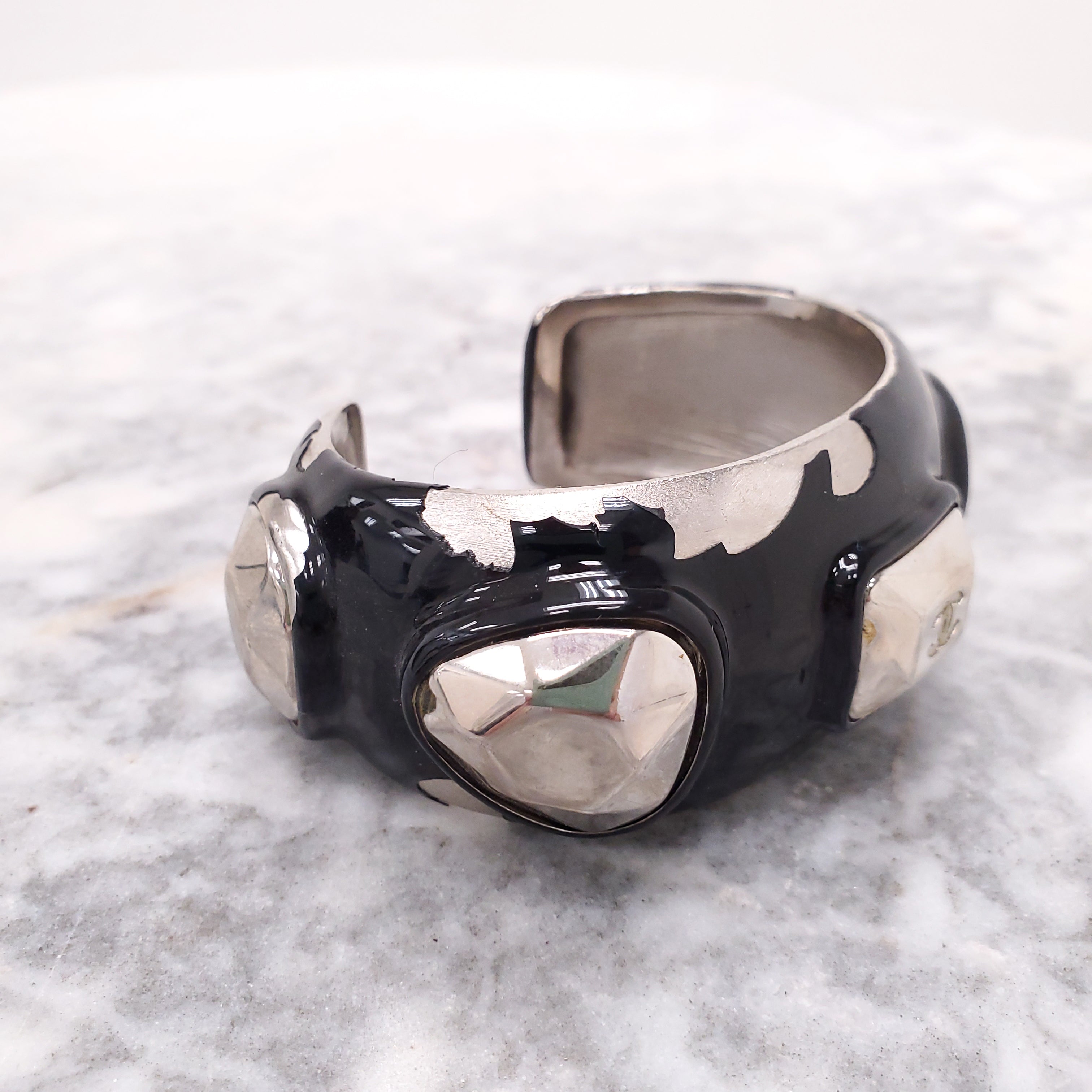 CHANEL VINTAGE BLACK ENAMEL CUFFS