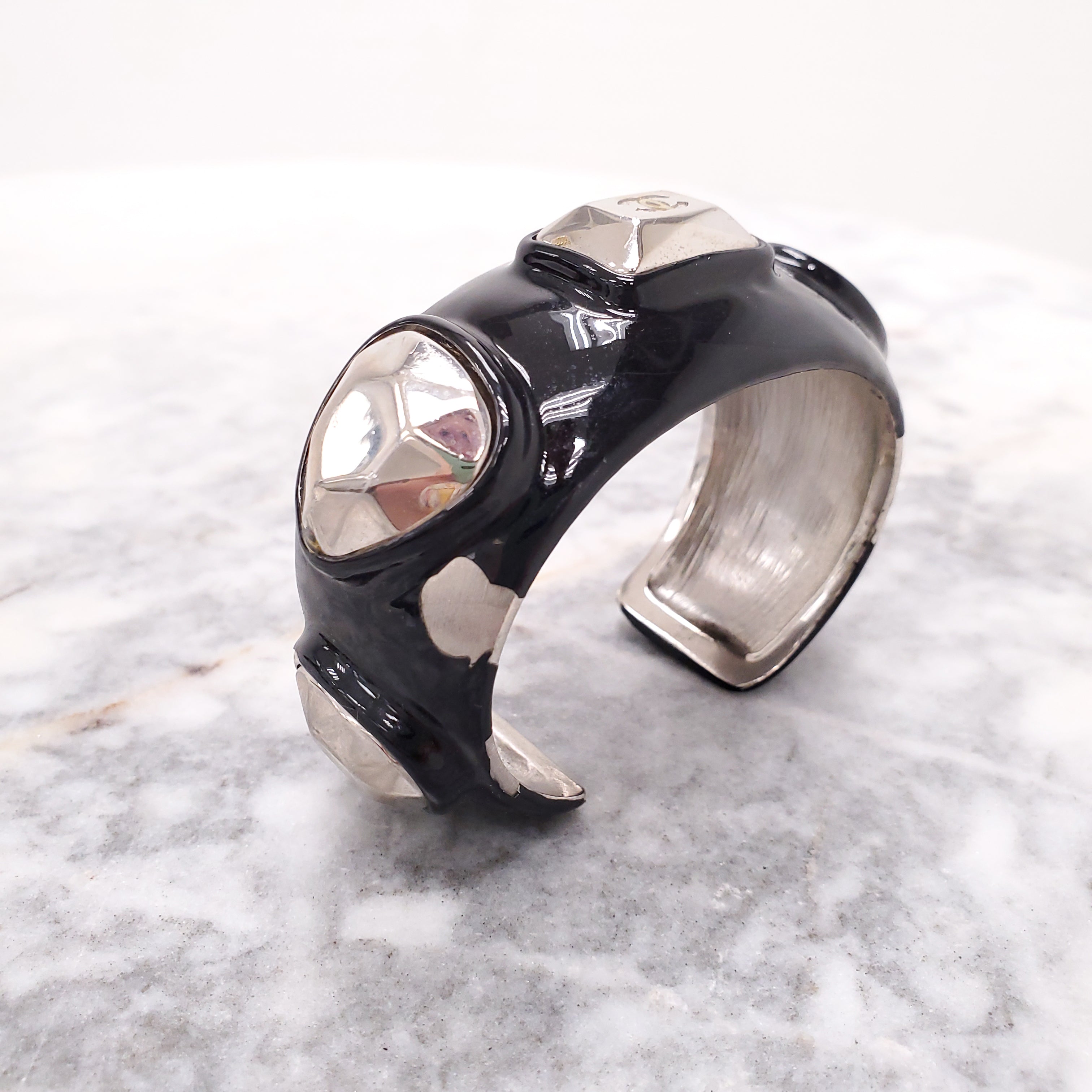CHANEL VINTAGE BLACK ENAMEL CUFFS