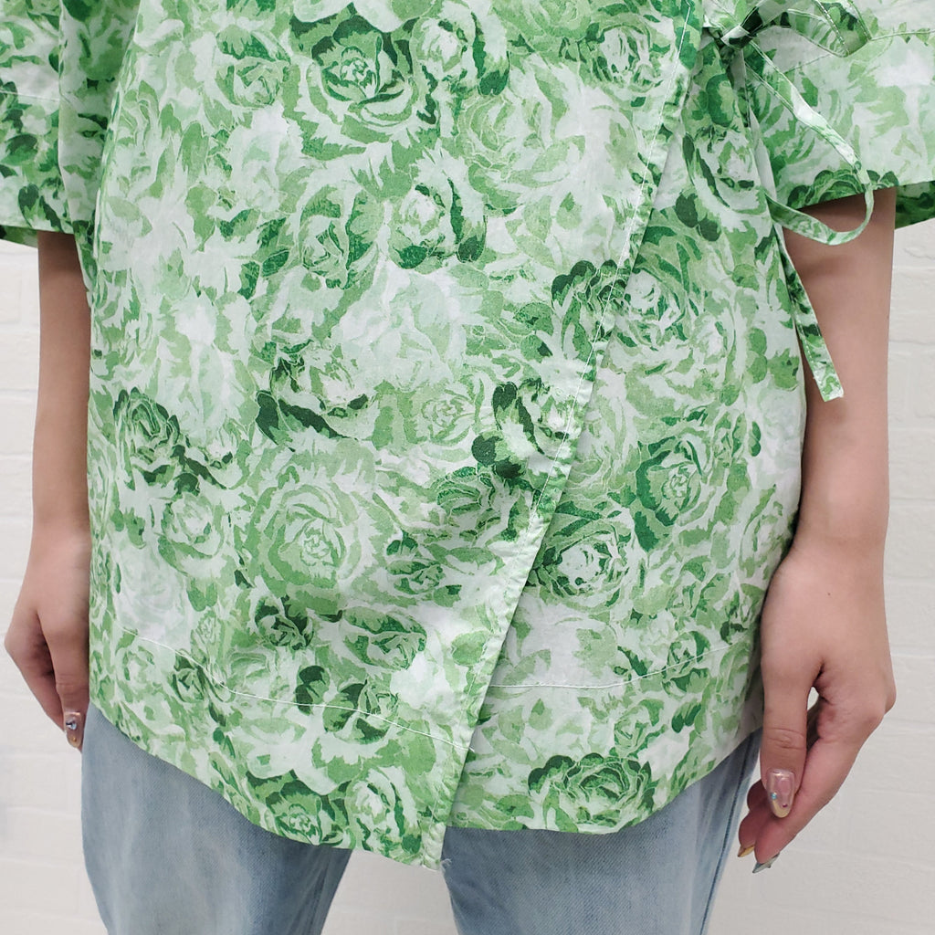 GANNI GREEN FLORAL OVERSIZED TOP - SIZE XXS/XS