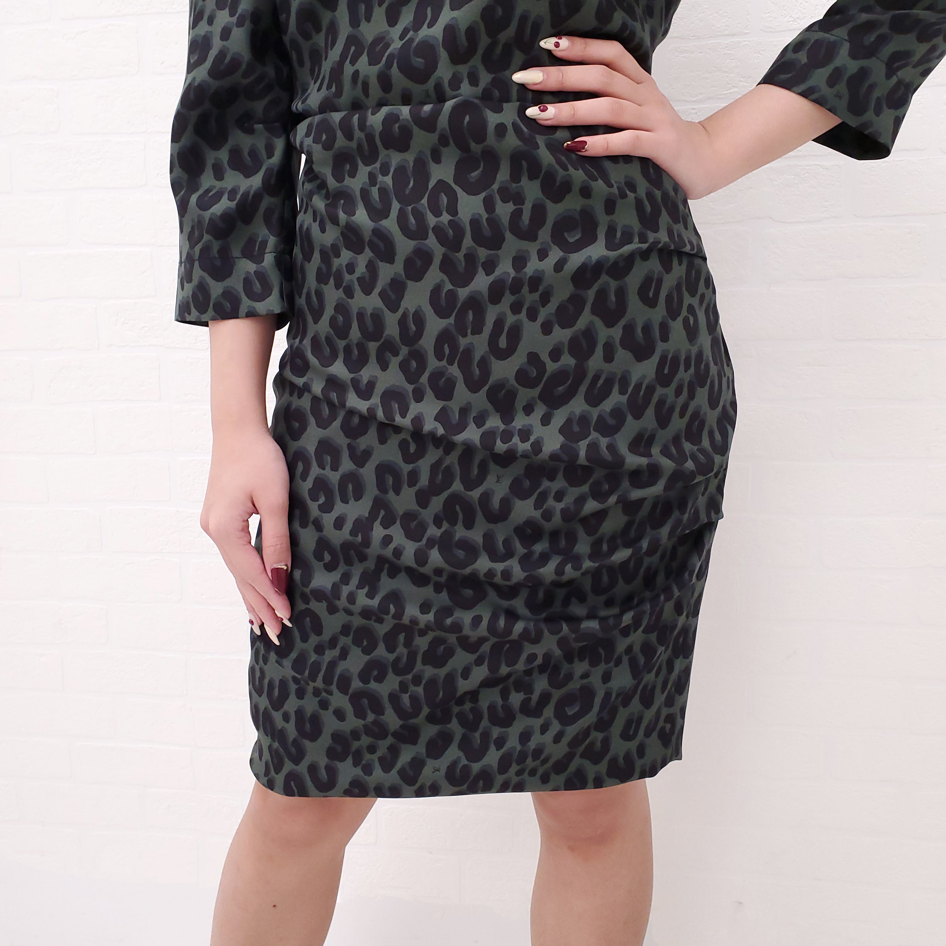 LOUIS VUITTON LEOPARD GREEN DRESS - SIZE 36