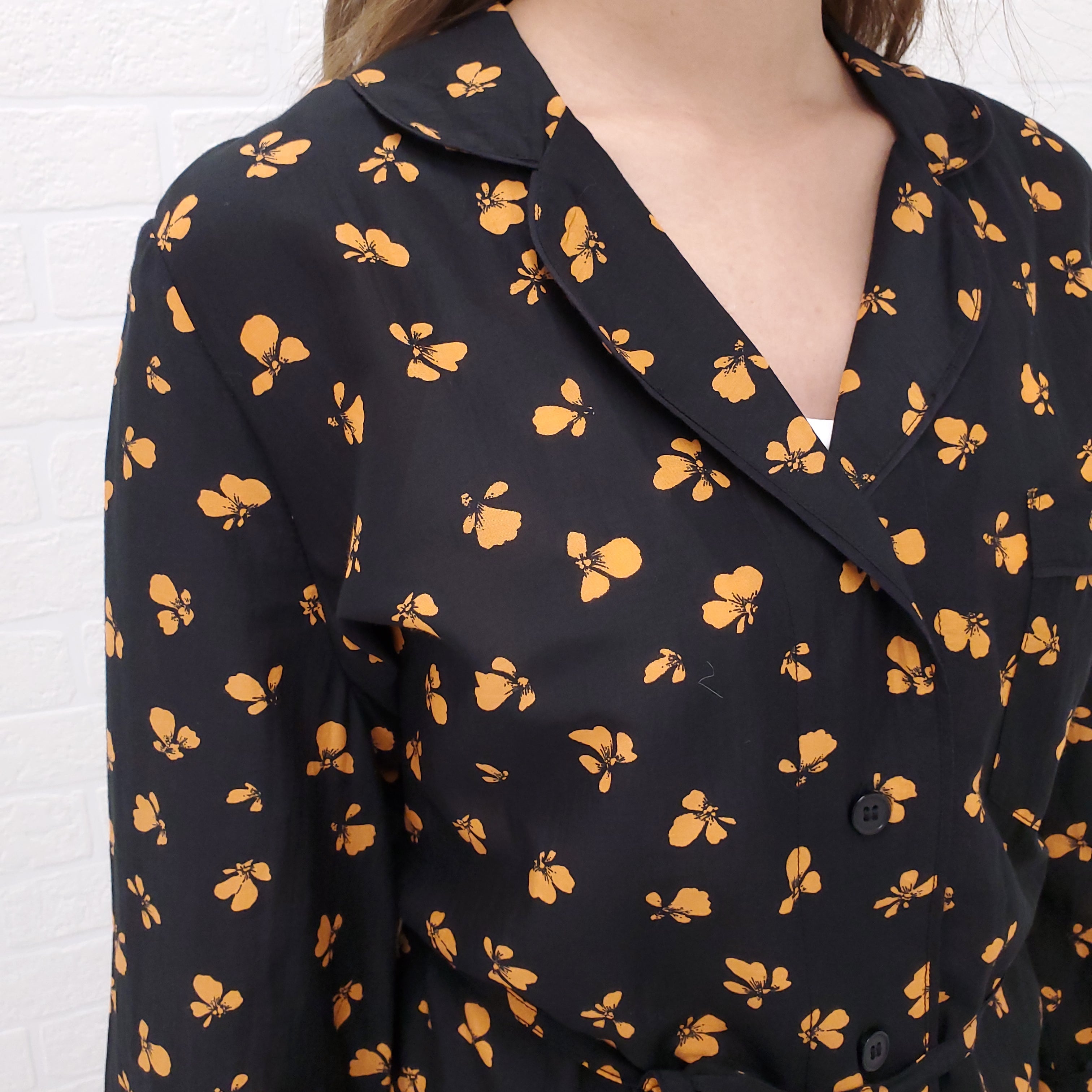 GANNI BLACK FLORAL PRINTED BLOUSE - SIZE 36