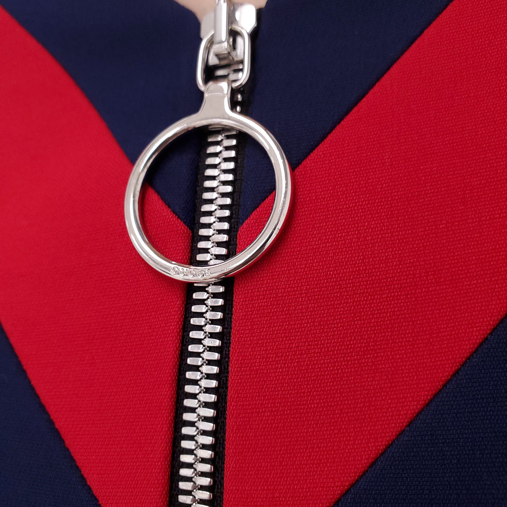 GUCCI BLACK ZIPPER DRESS WITH RED & BLUE STRIPE COLLAR - SIZE 36