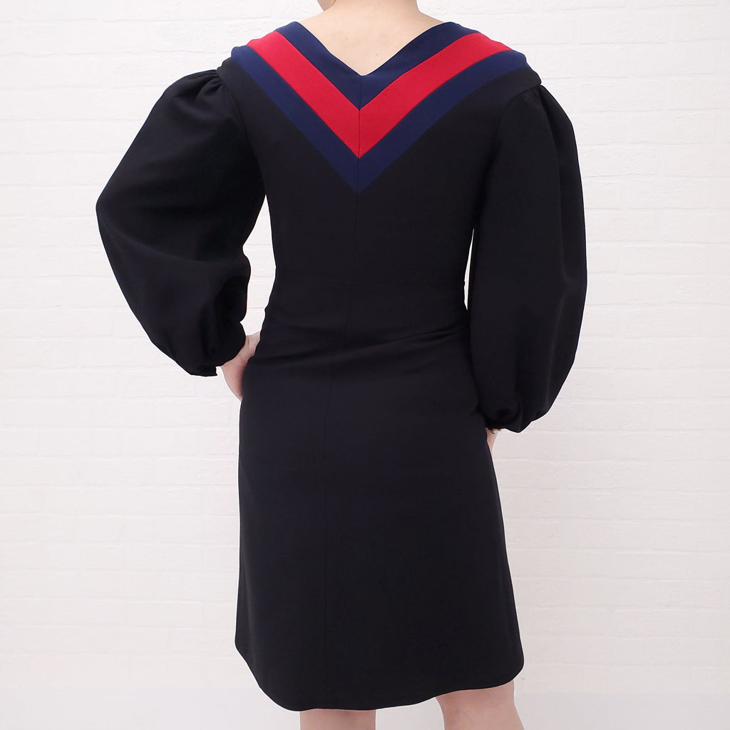 GUCCI BLACK ZIPPER DRESS WITH RED & BLUE STRIPE COLLAR - SIZE 36