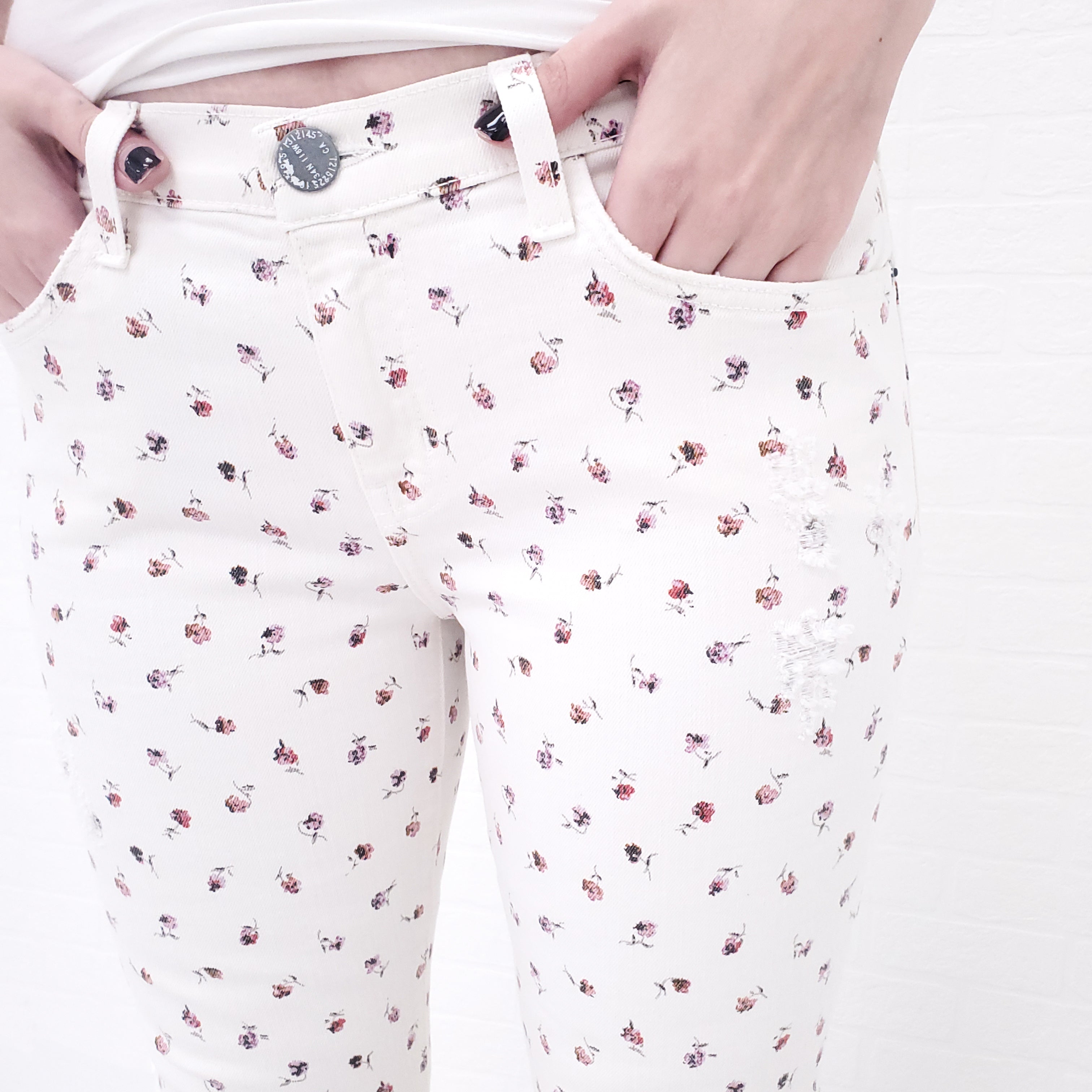 CURRENT/ELLIOTT FLORAL WHITE DENIM JEANS - SIZE 30