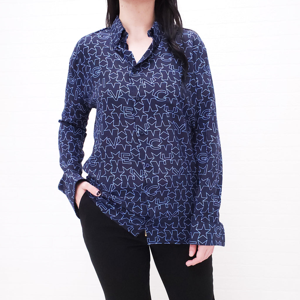 GIVENCHY NAVY LOGO BLOUSE WITH STARS - SIZE S