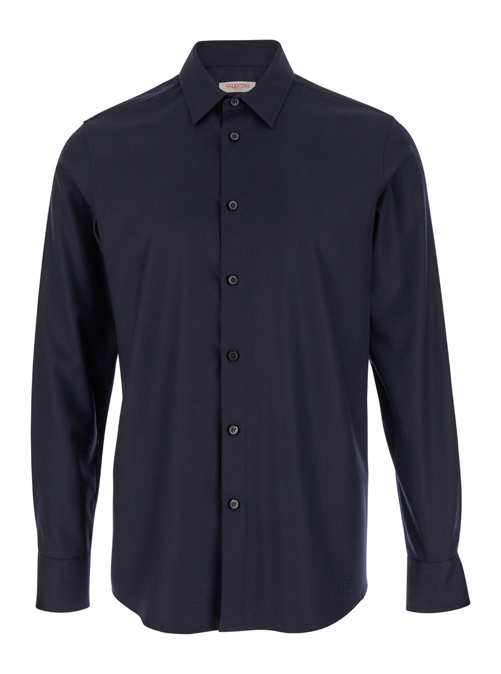 Valentino Men Blue Shirt With Classic Collar In Wool Blend Man