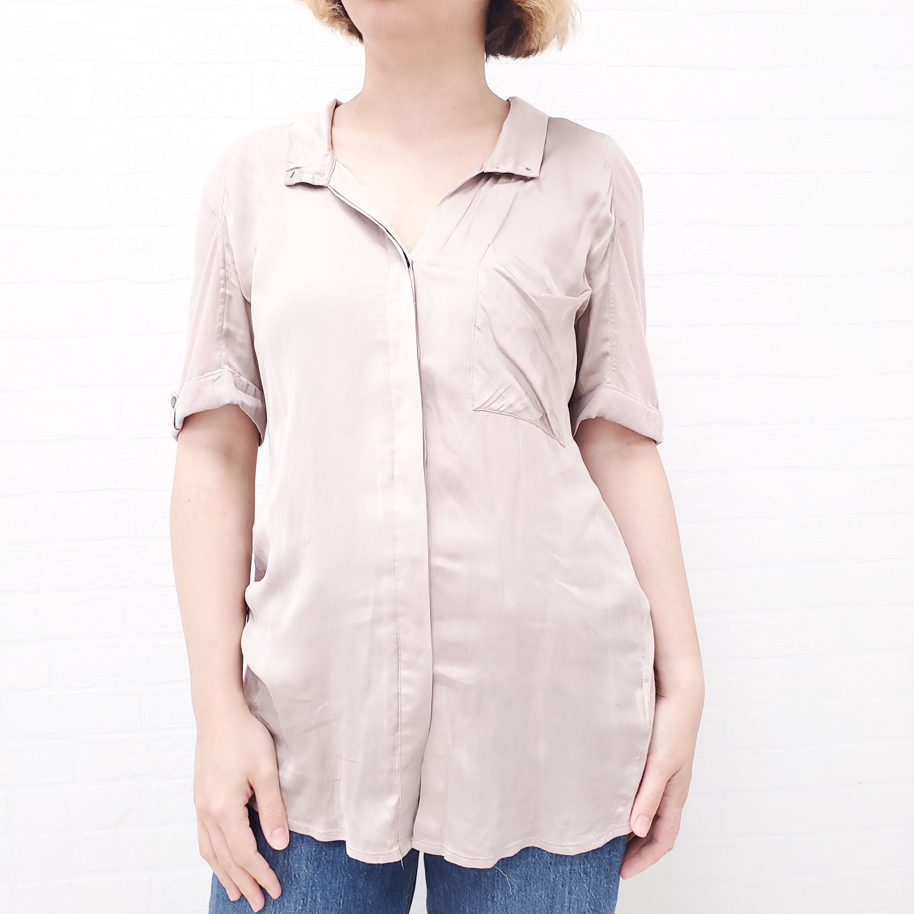 HELMUT LANG PINK SILK BLOUSE - SIZE M