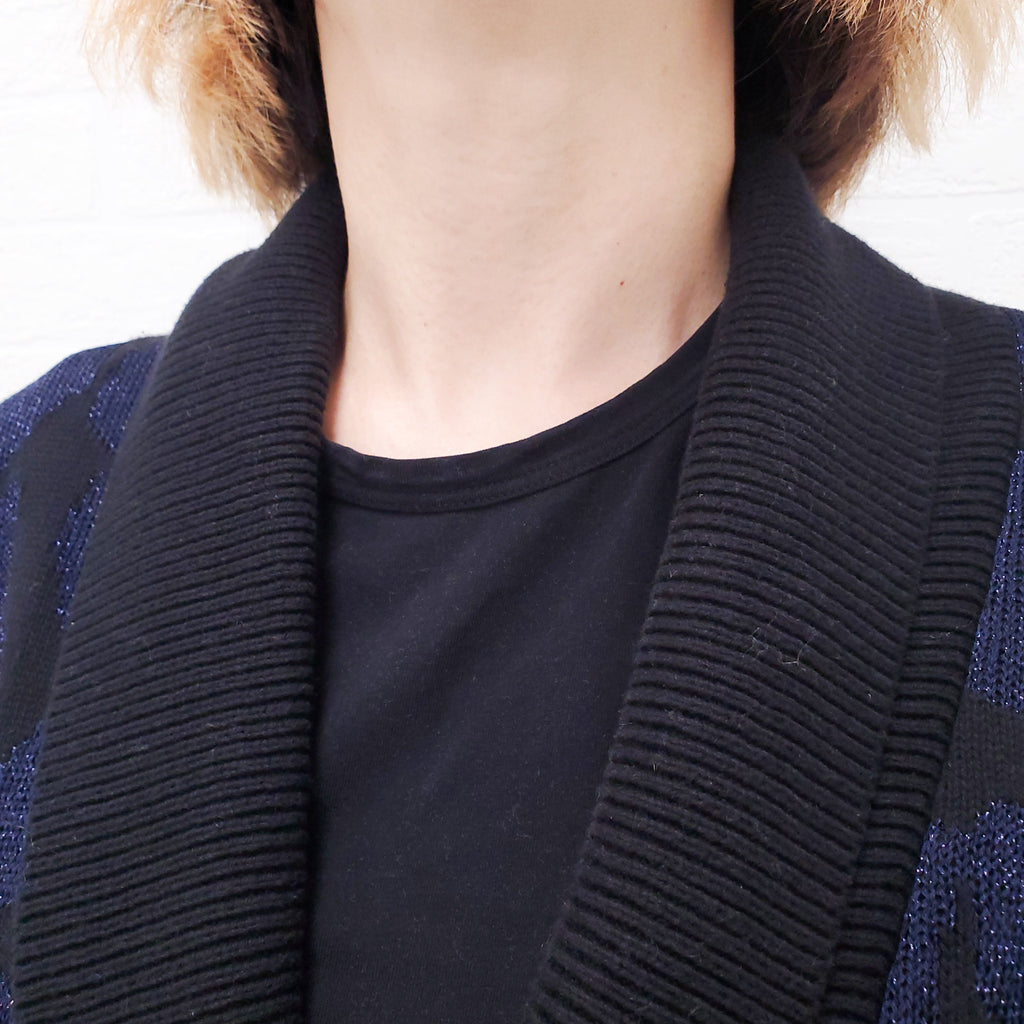 RTA BLACK AND NAVY LEOPARD WRAP CARDIGAN - SIZE M