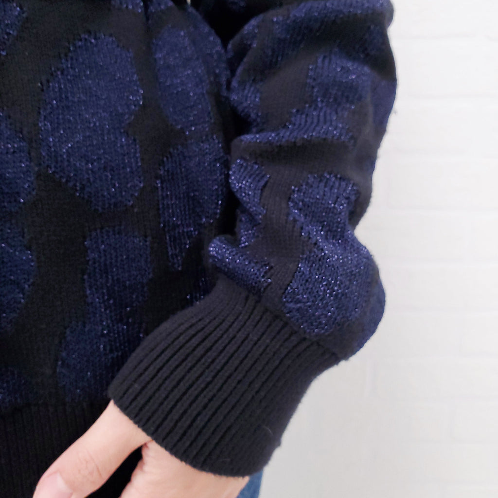RTA BLACK AND NAVY LEOPARD WRAP CARDIGAN - SIZE M